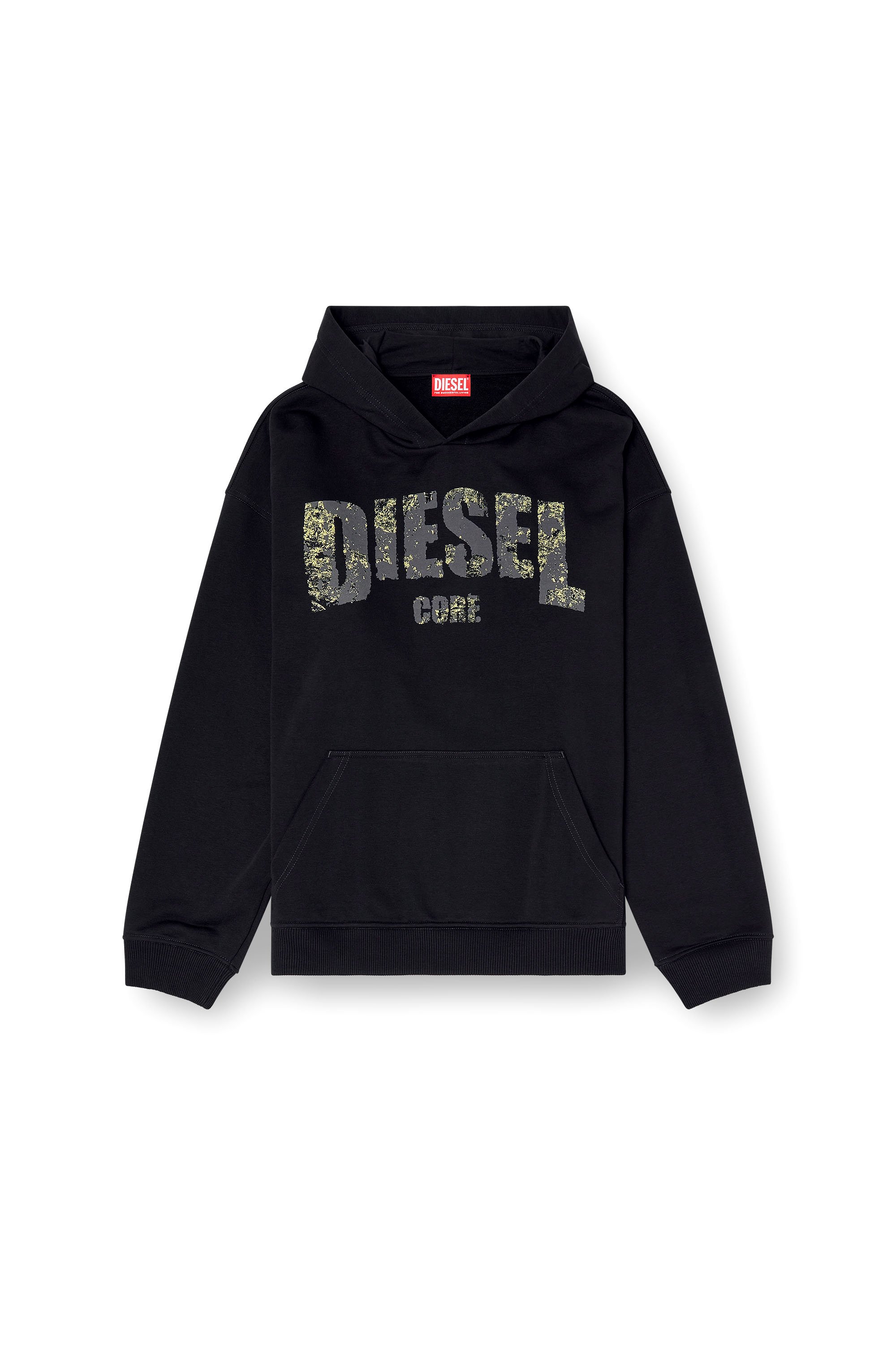 Diesel - S-BOXT-HOOD-R13, Sudadera con capucha y estampado del logotipo con efecto destruido Hombre in Negro - 3