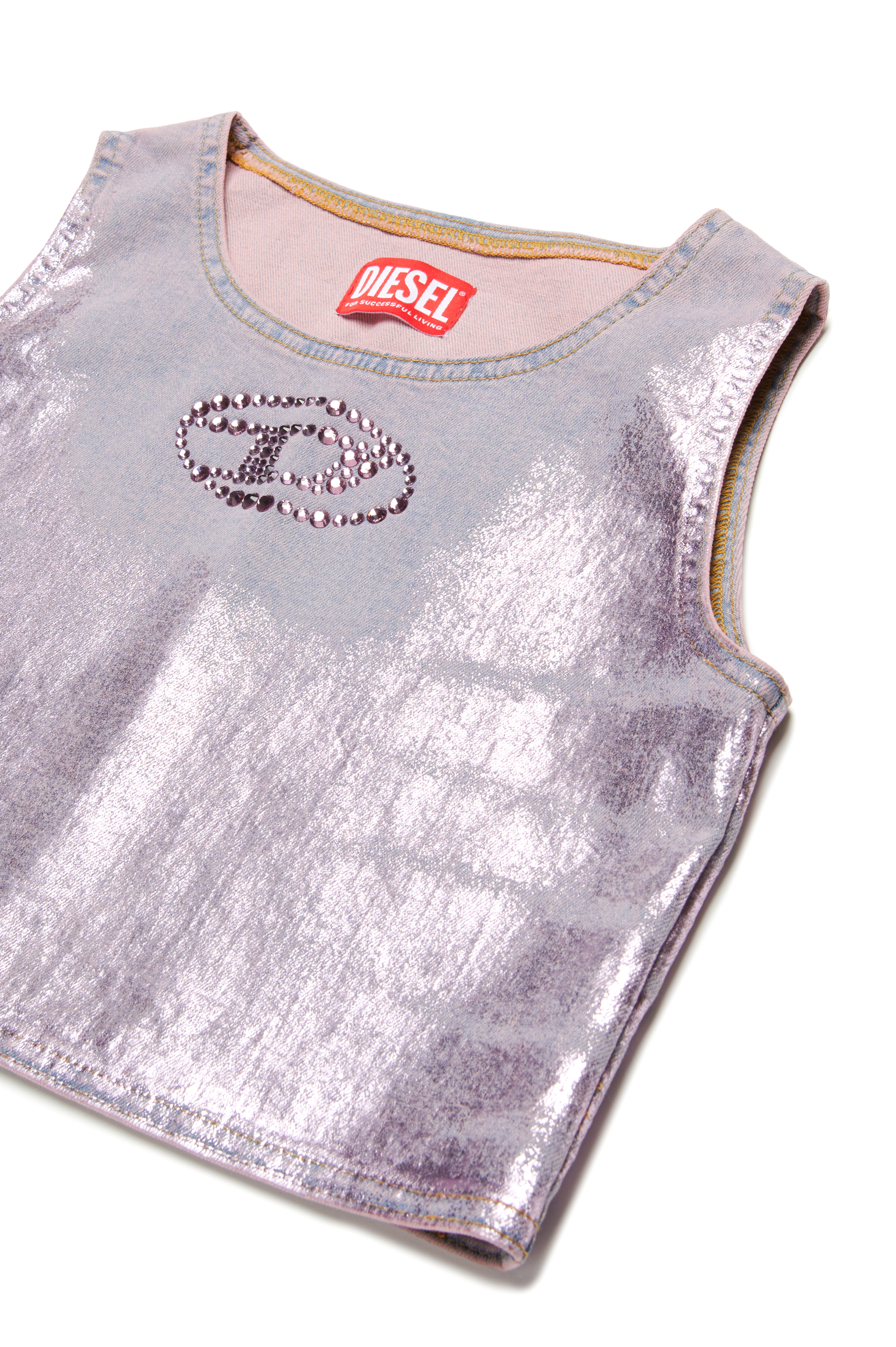 Diesel - TRISPY, Camiseta metalizada con logotipo Oval D de cristal Mujer in Morado - 3