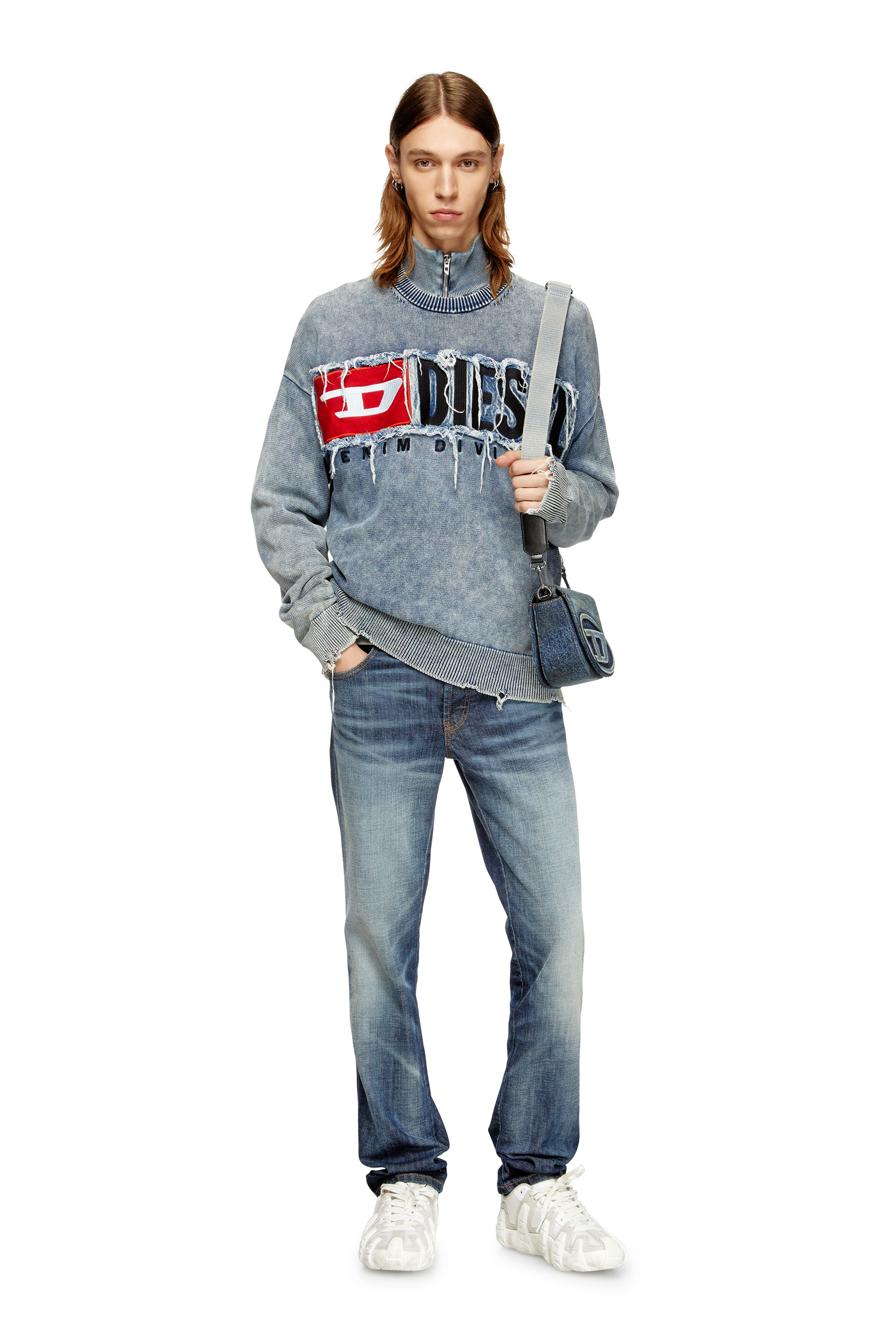 Diesel - K-FRONZI, Jersey de algodón con parche de logotipo de denim Hombre in Azul marino - 2