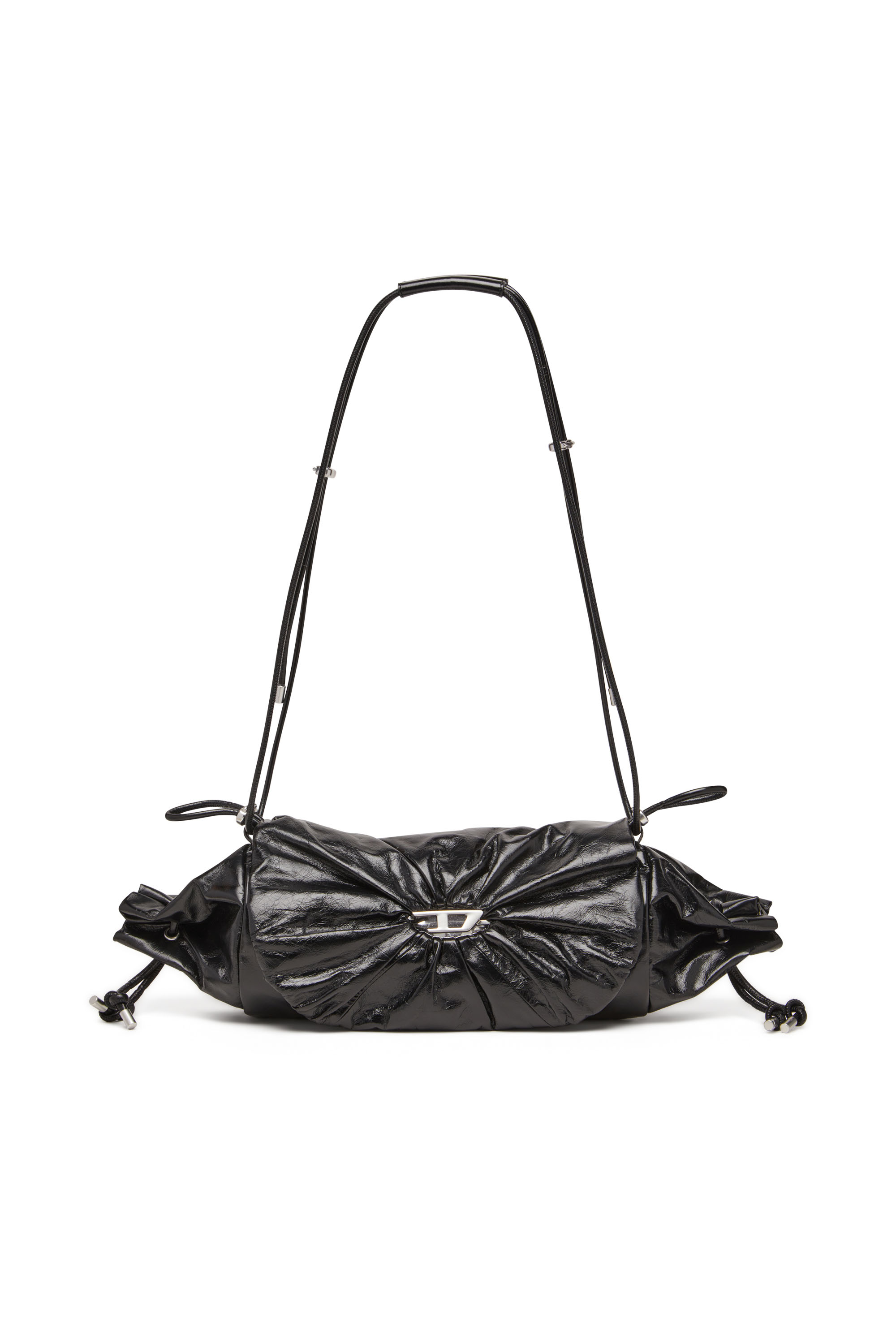 Diesel - SCRUNCH-D SHOULDER M, Bolso de hombro en cuero arrugado y brillante Mujer in Negro - 1