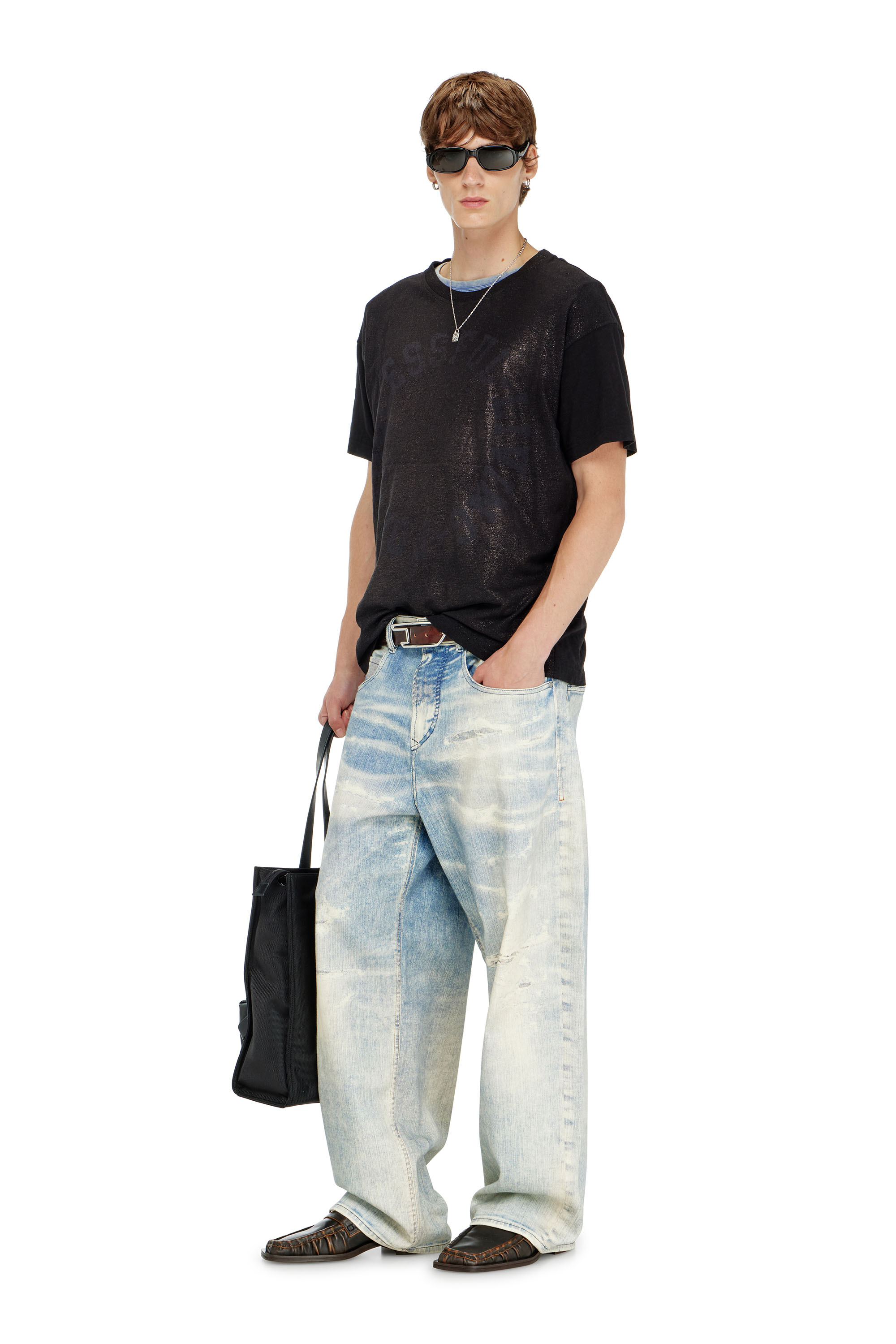 Diesel - T-NORM-AA2, Camiseta de algod&oacute;n con estampado foil en el pecho Hombre in Negro - 1