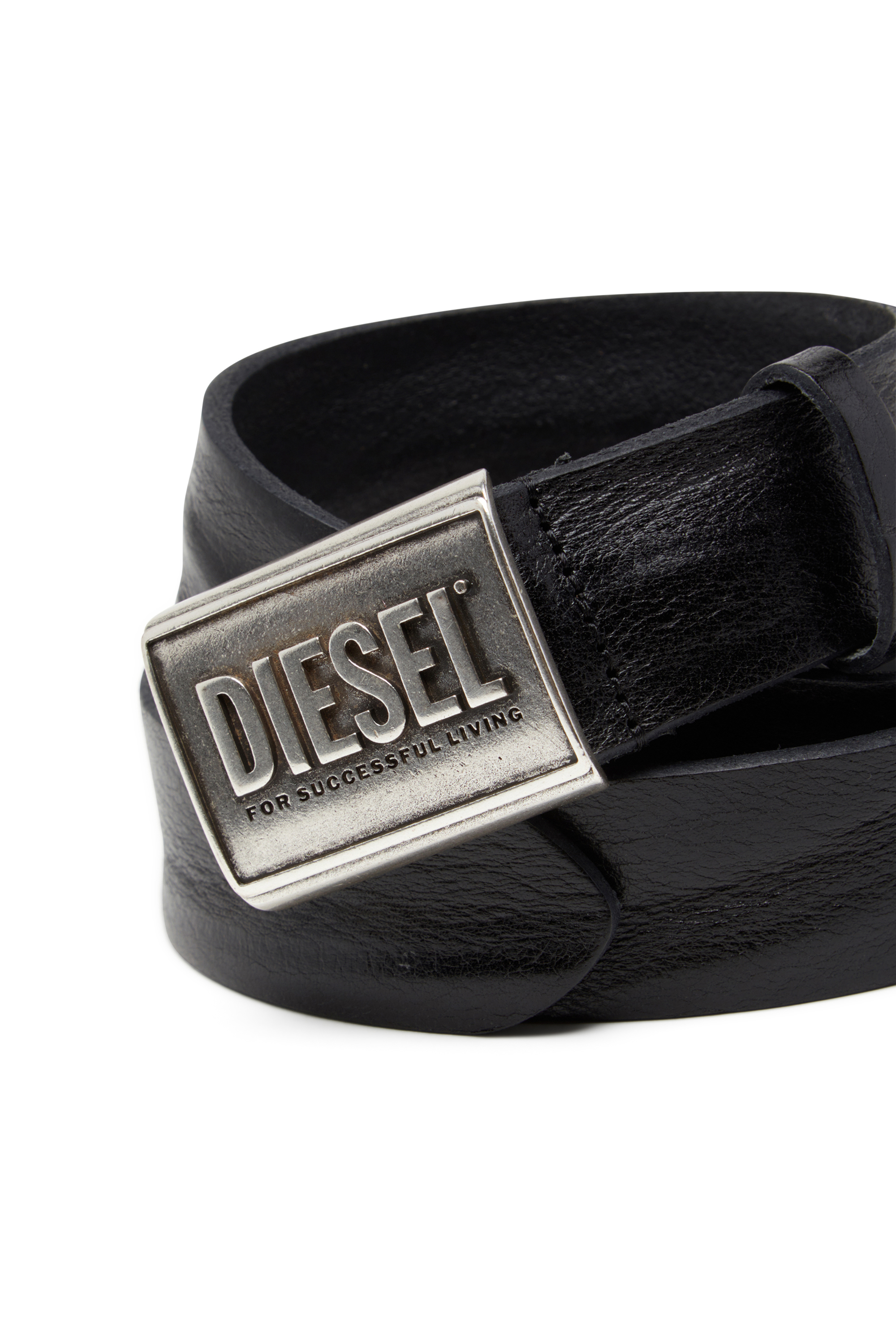 Diesel - B-METAL BISCOTTO, Cinturón de piel de 4 cm con placa de logo Hombre in Negro - 3