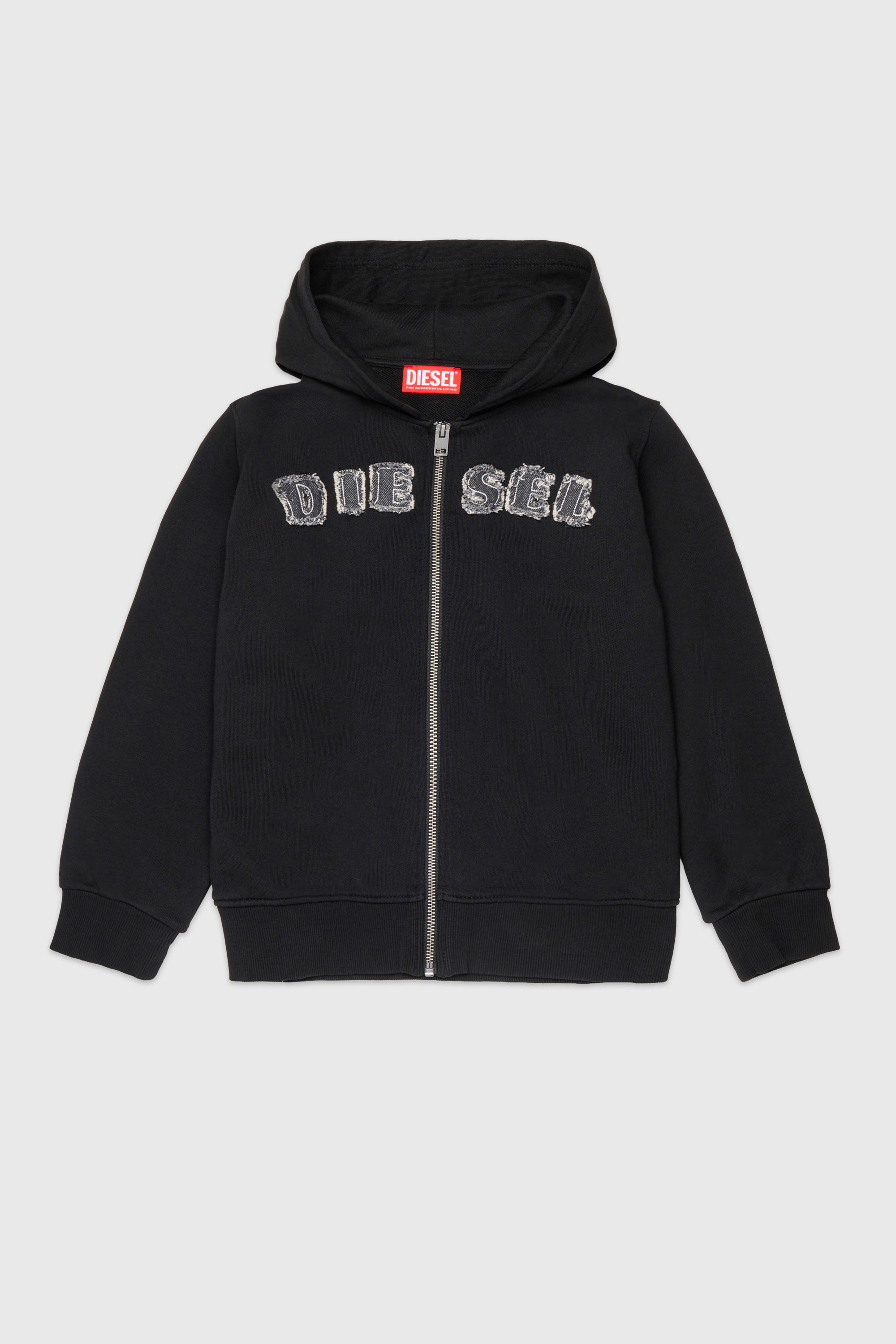 Diesel - SJEANSHOOD OVER, Sudadera con cremallera y letras de logo deshilachadas Hombre in ToBeDefined - 1