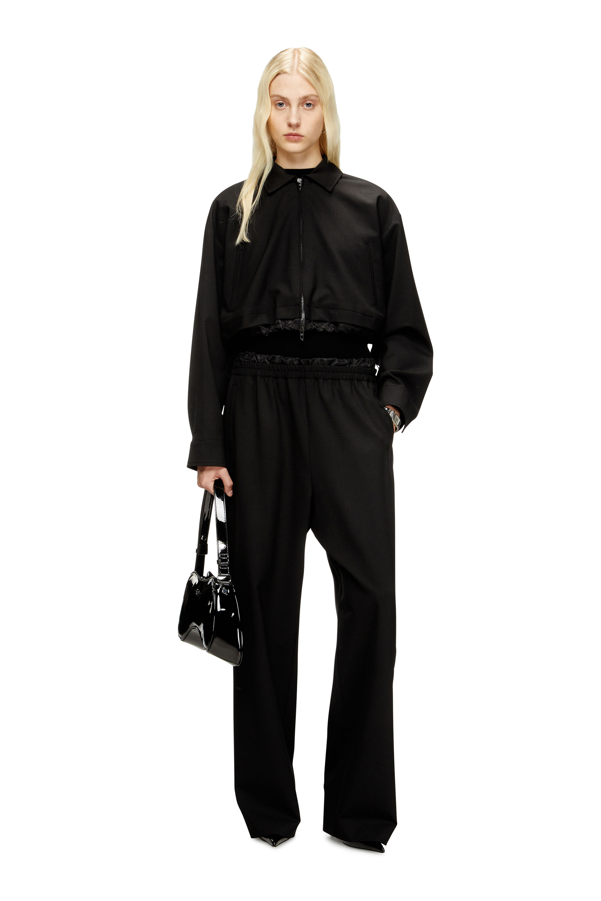 Diesel - J-TING-FEM-R2, Chaqueta recortada en tejido sartorial y nylon Mujer in Negro - 2