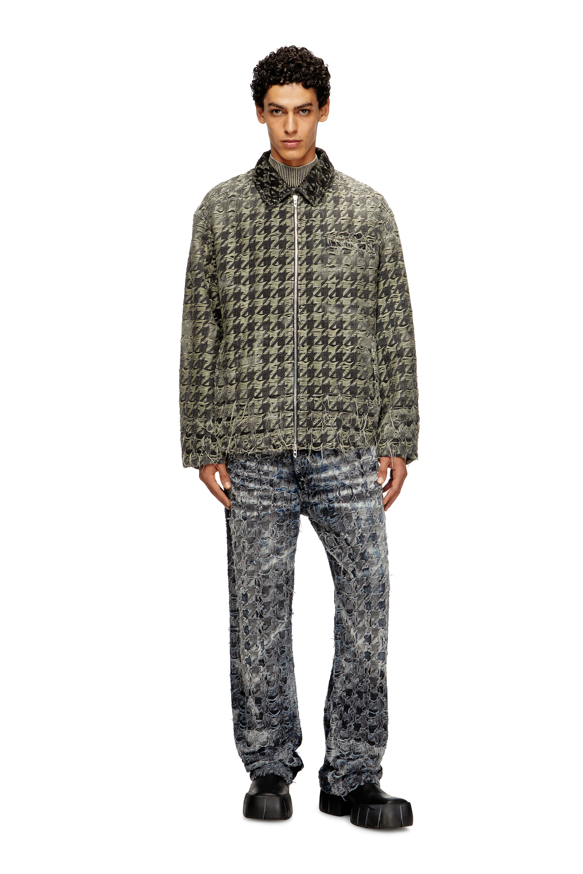 Diesel - D-ELMO-FSH, Chaqueta en tejido denim con tejido de pata de gallo Hombre in Negro - 2