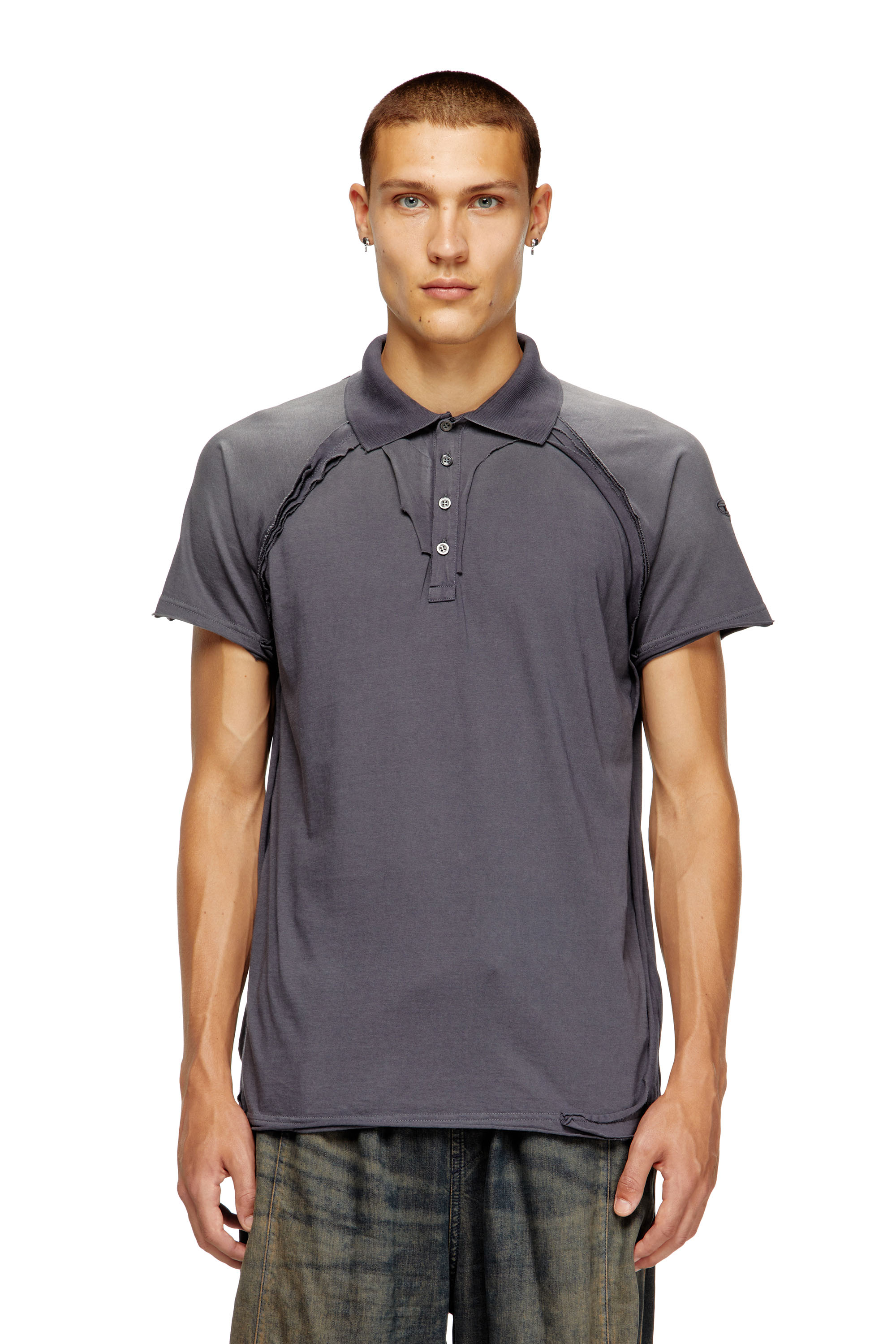 Diesel - T-NORY, Polo de denim con efecto despegado Hombre in Gris - 1