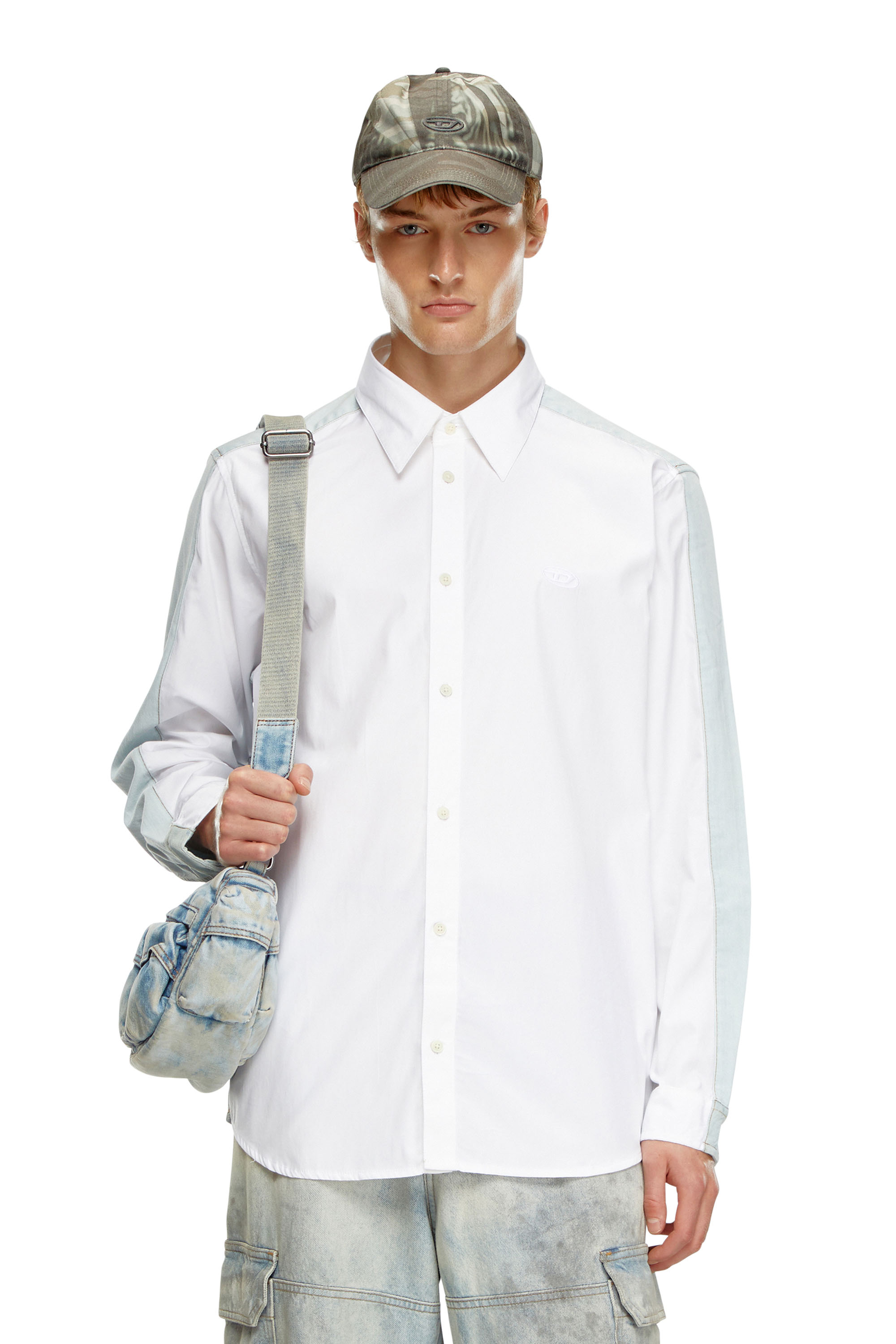 Diesel - S-SIMPLY-DNM, Hombre Camisa de popelín de algodón y denim in Multicolor - Image 1