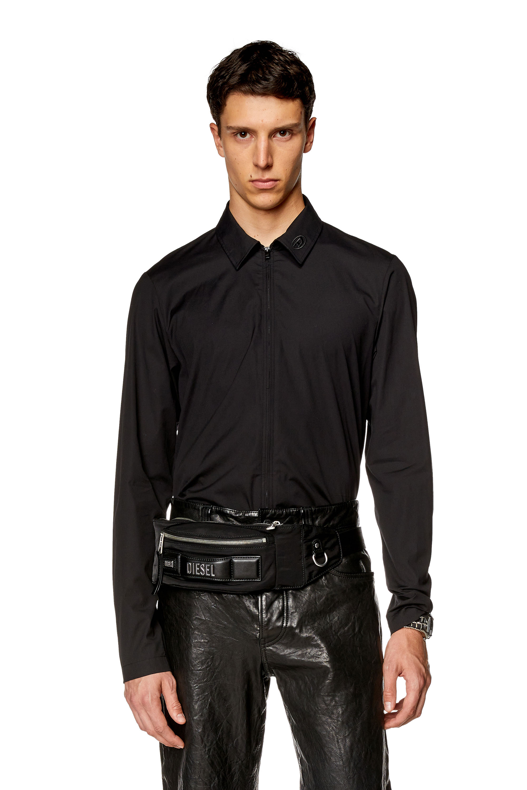 Diesel - S-STUCK, Camisa con cremallera con logotipo bordado Hombre in Negro - 3