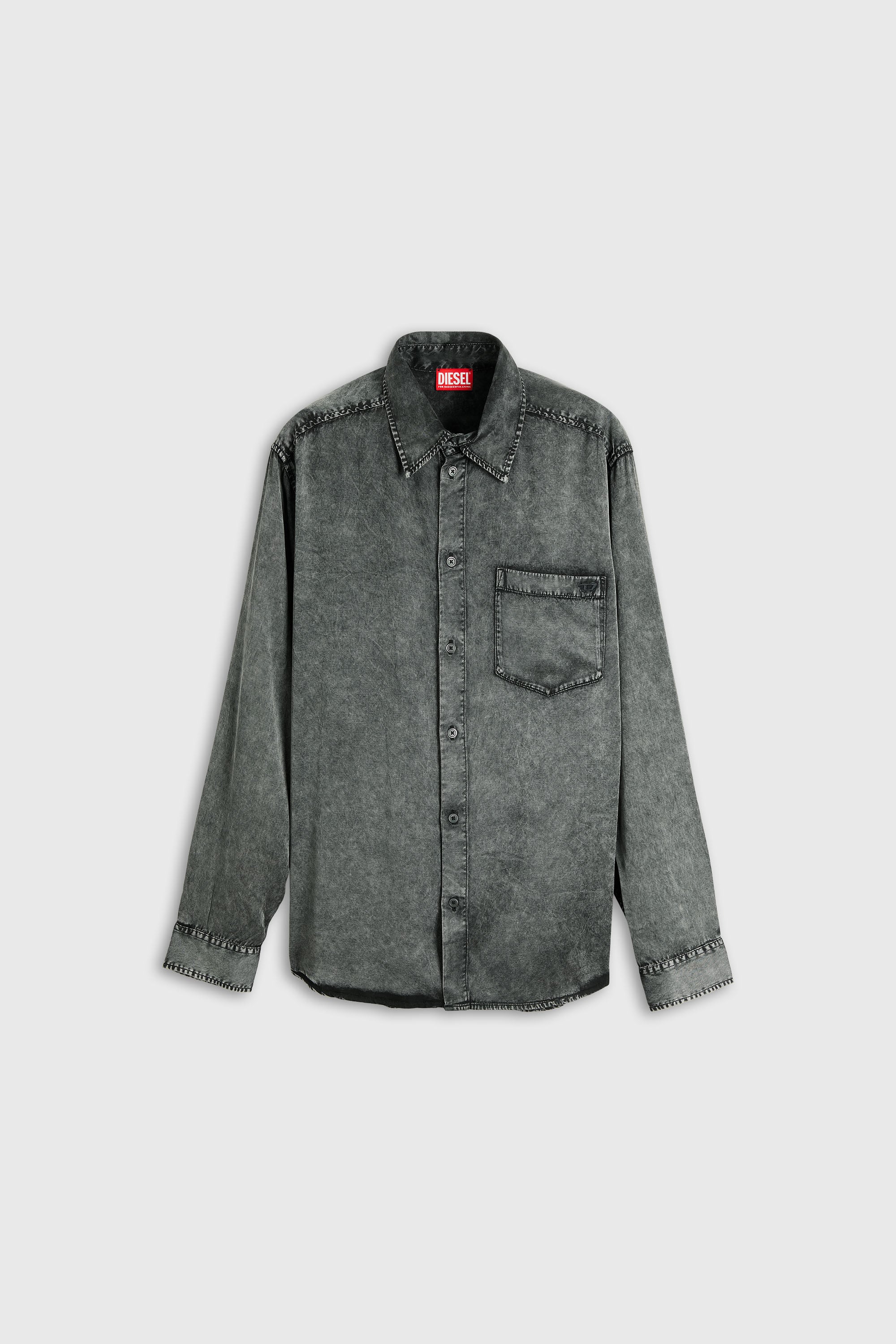 Diesel - S-SIMPLY-NIBC, Camisa fluida de viscosa efecto denim Hombre in Negro - 2