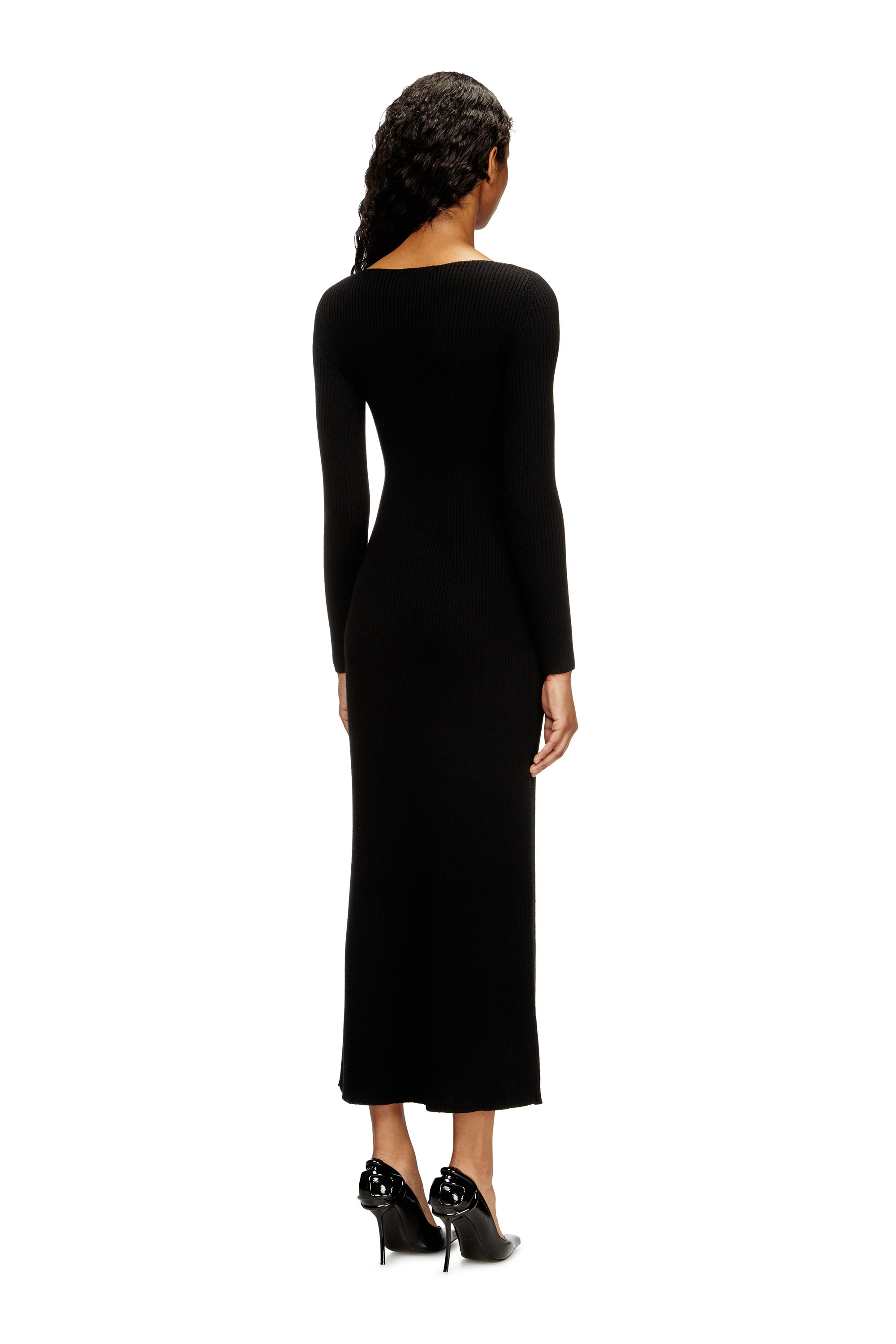 Diesel - M-OLONI, Vestido midi de lana con incrustaciones Mujer in Negro - 4
