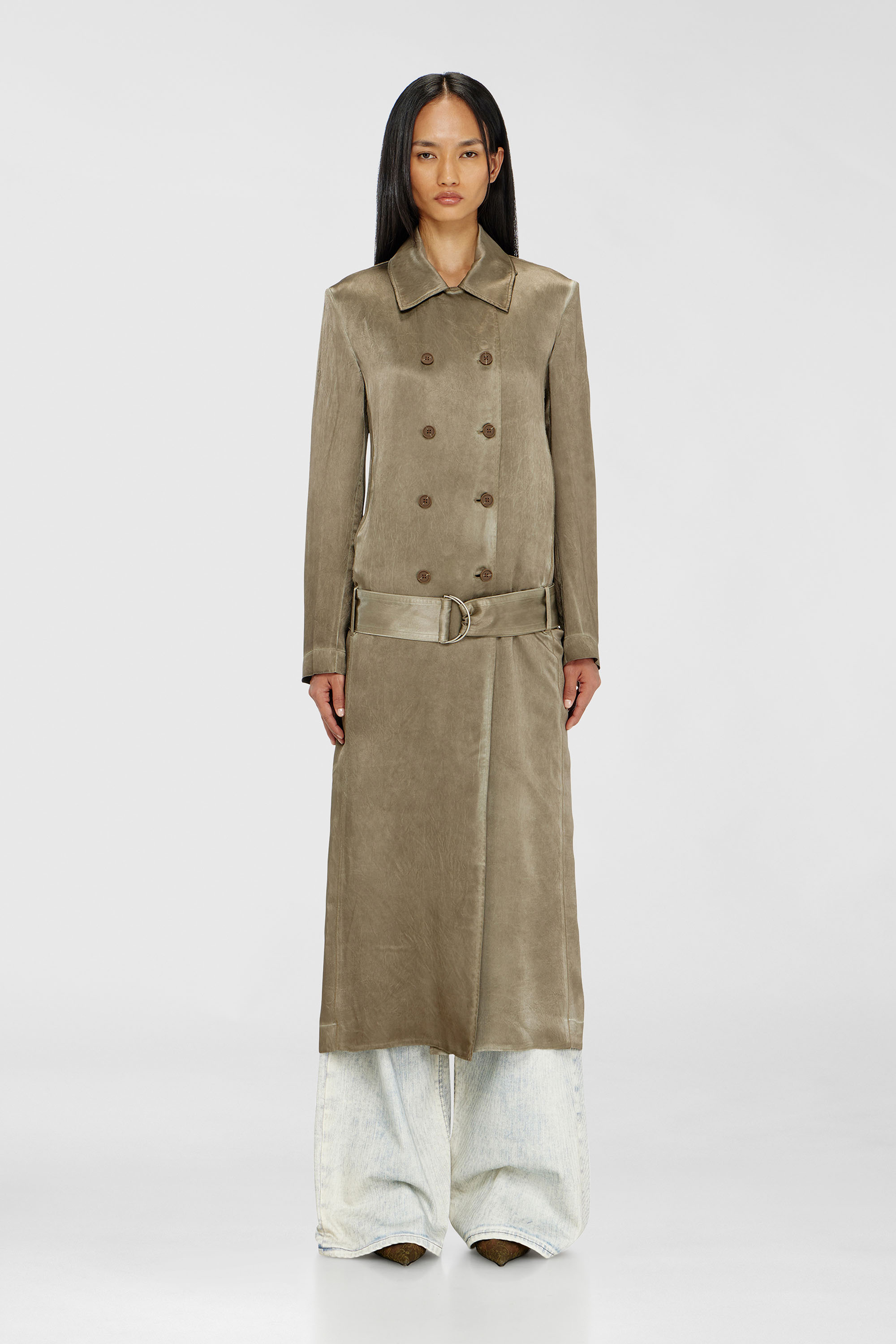 Diesel - G-LADES, Gabardina de sat&eacute;n arrugado Mujer in Marr&oacute;n - 5