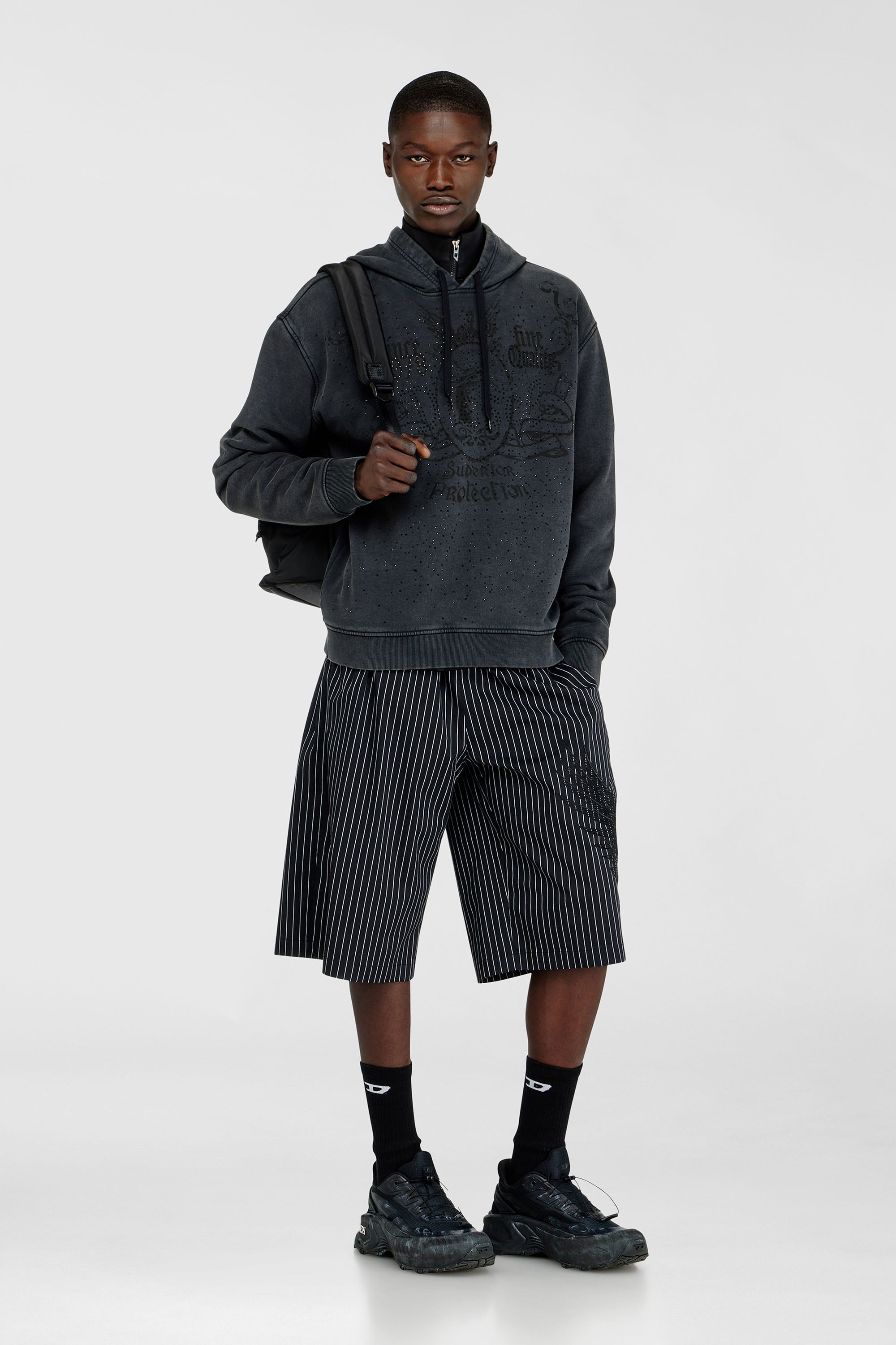 Diesel - S-NORM-HOOD-AA3, Sudadera con capucha estampada y apliques de strass Hombre in Gris - 2
