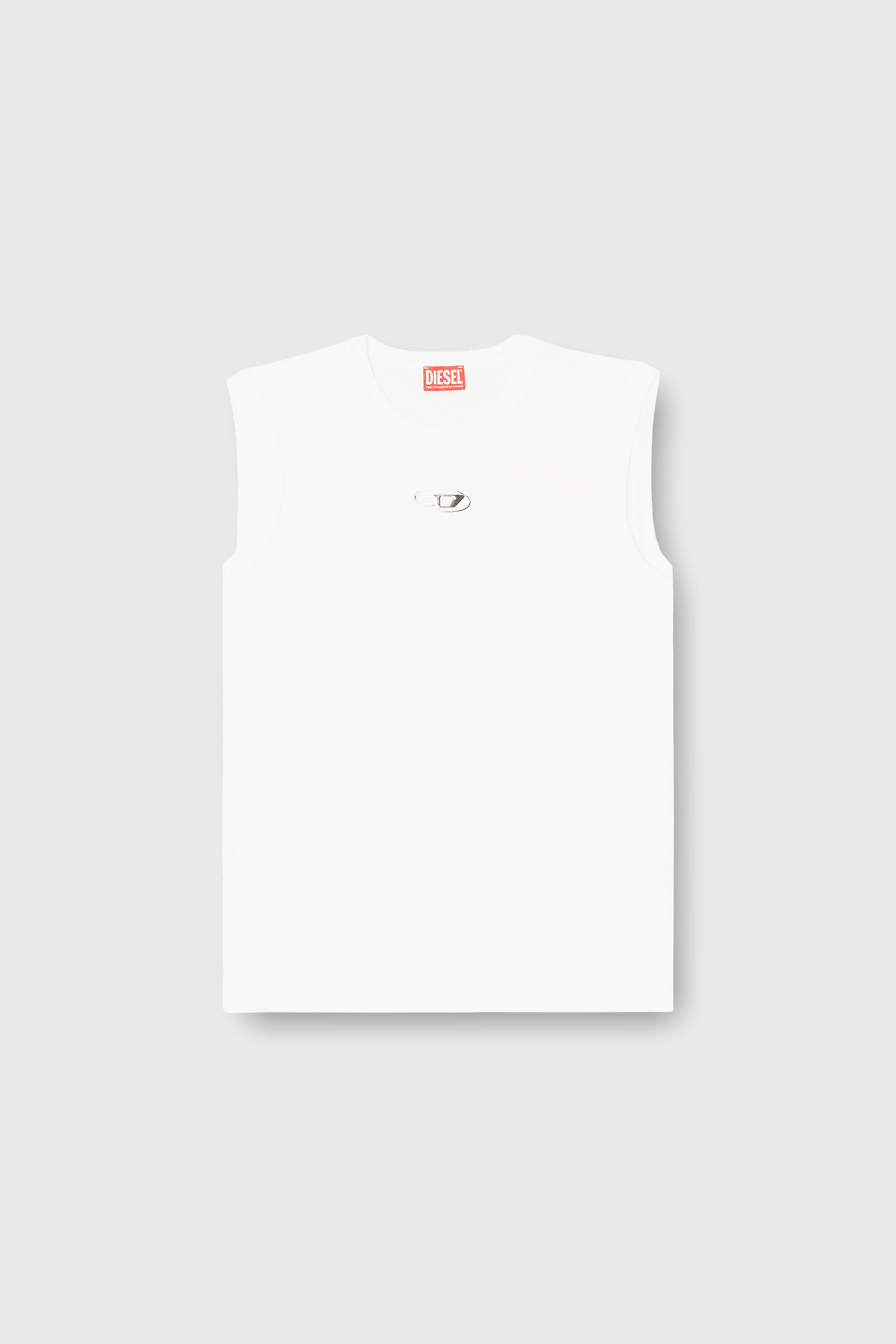 Diesel - T-BISCO-IOD, Camiseta de tirantes de algod&oacute;n sin mangas con Oval D met&aacute;lico Hombre in Blanco - 2