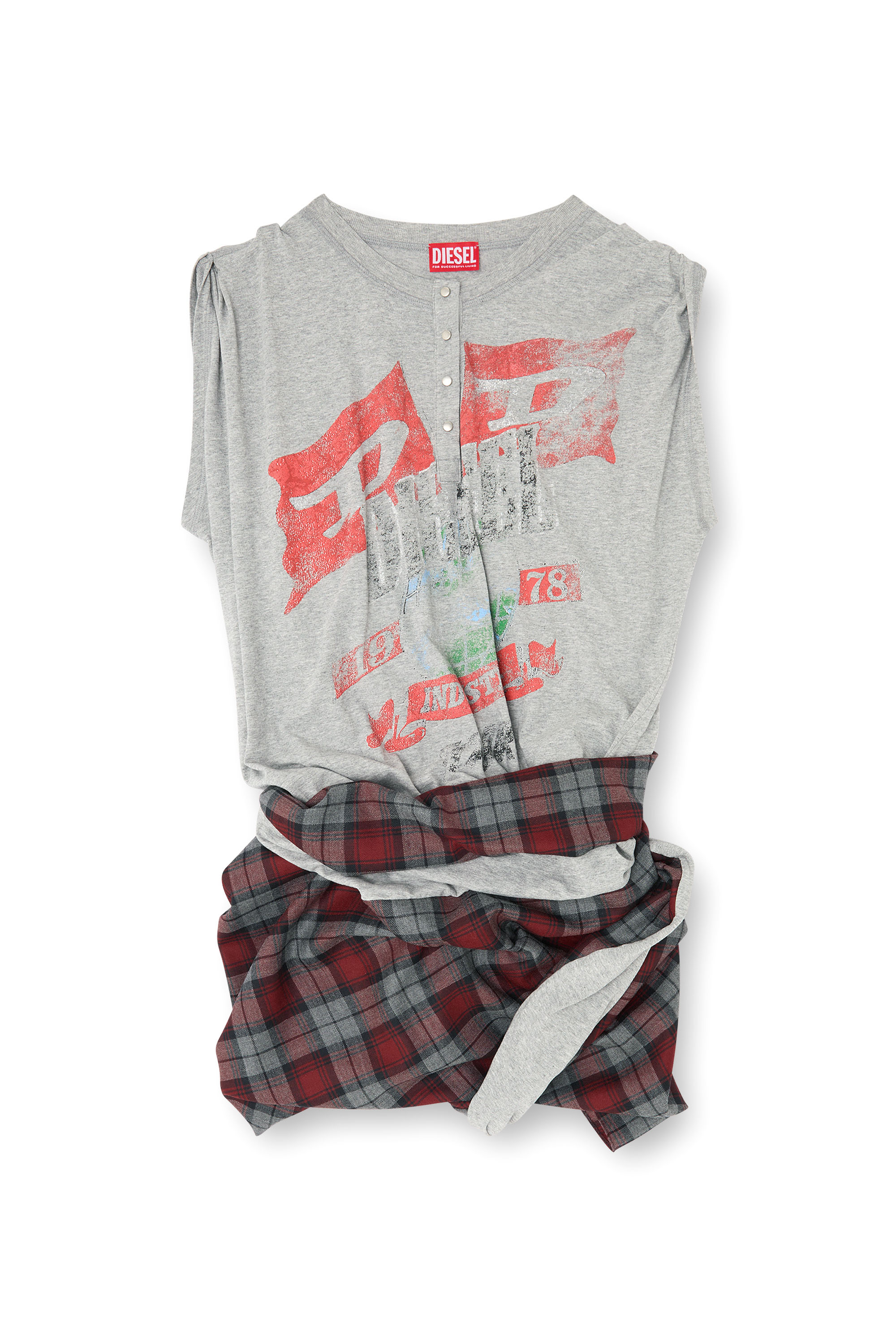 Diesel - J-VOXA-CHECK, Mono corto de punto y lana a cuadros Mujer in Gris - 3
