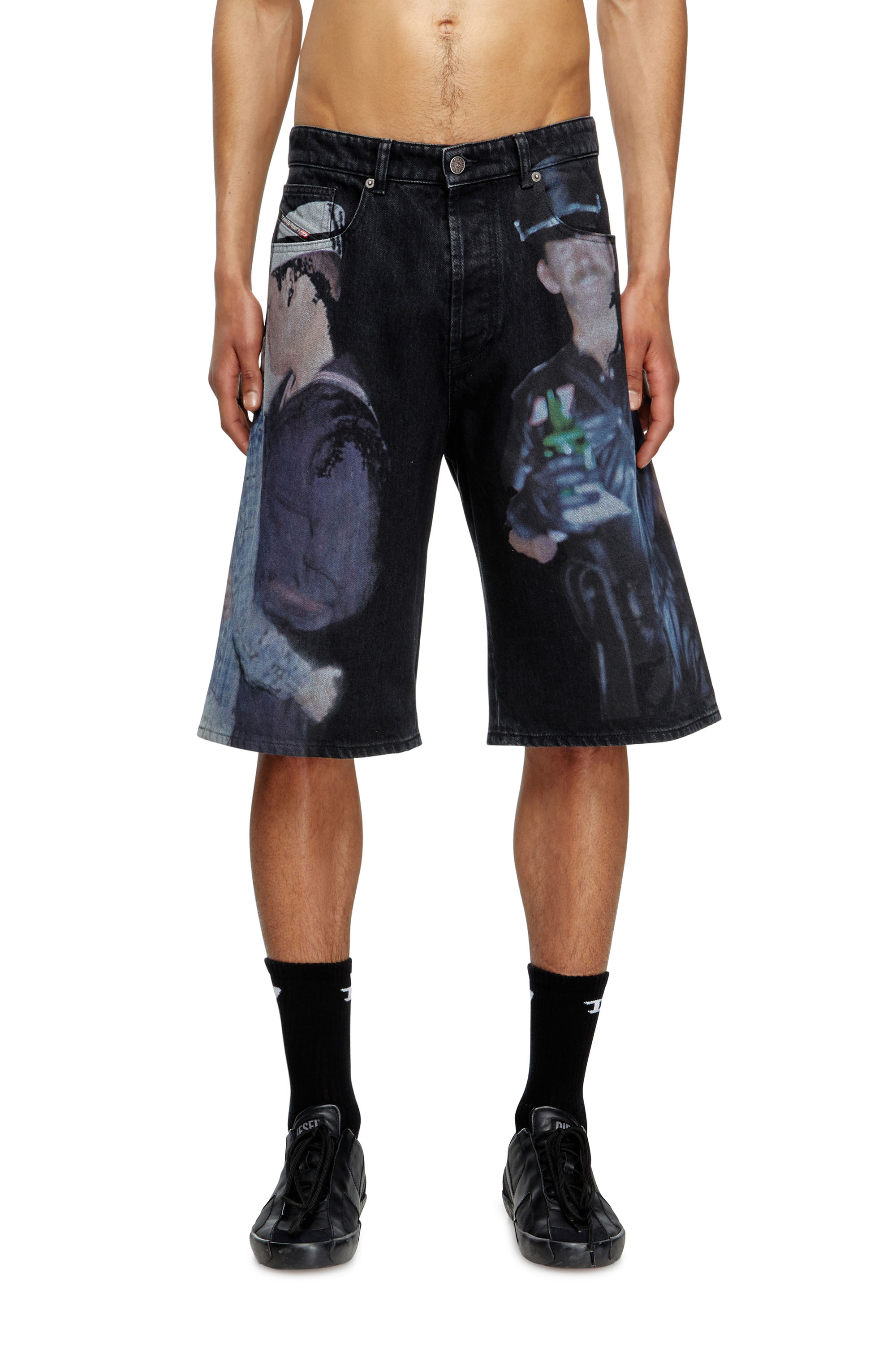 Diesel - PR-D-RIXFORD-S, Pantalones cortos de denim con estampado multicolor Unisex in Negro - 1