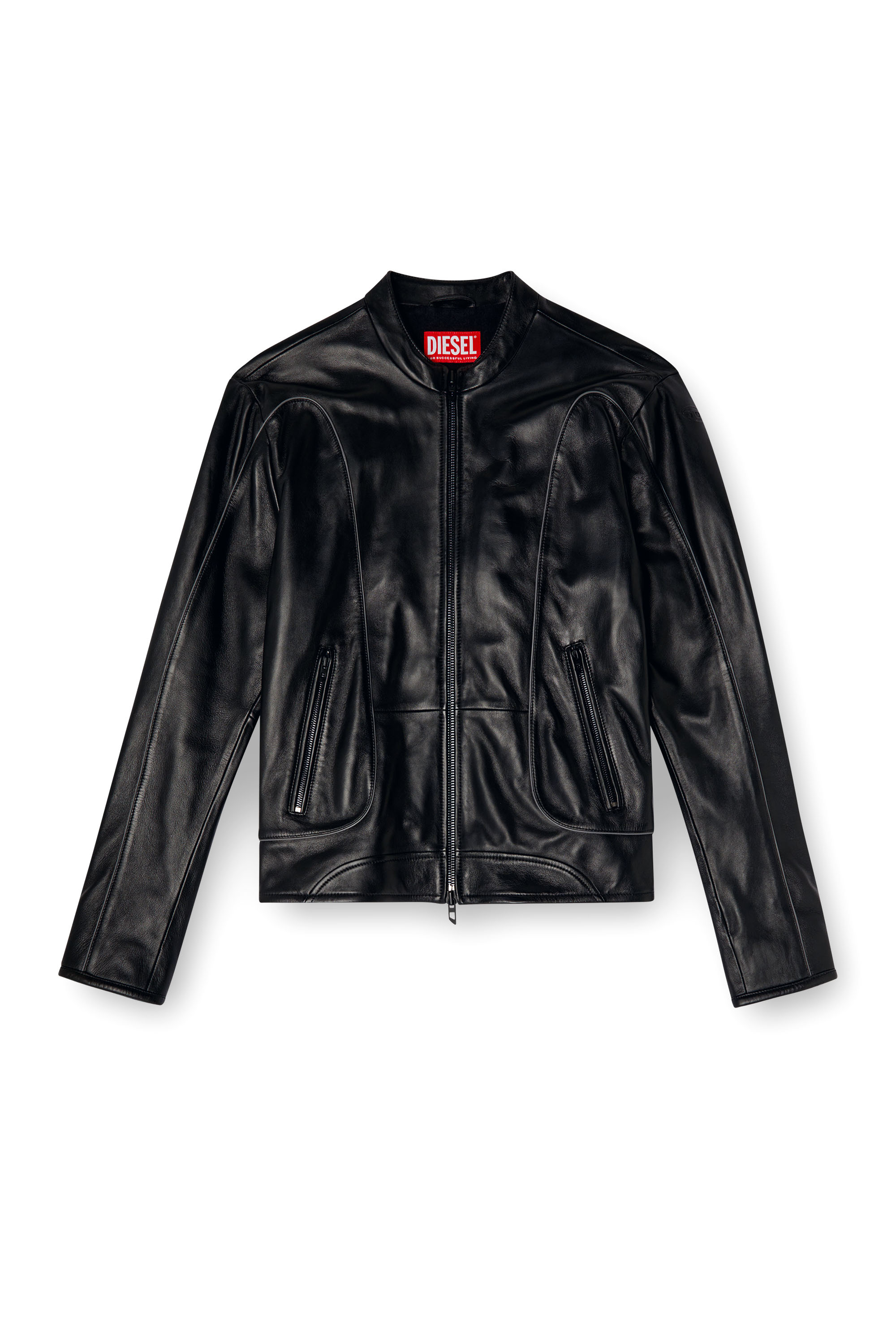 Diesel - L-KRIXY, Chaqueta biker de cuero con detalles de ribetes Hombre in Negro - 2