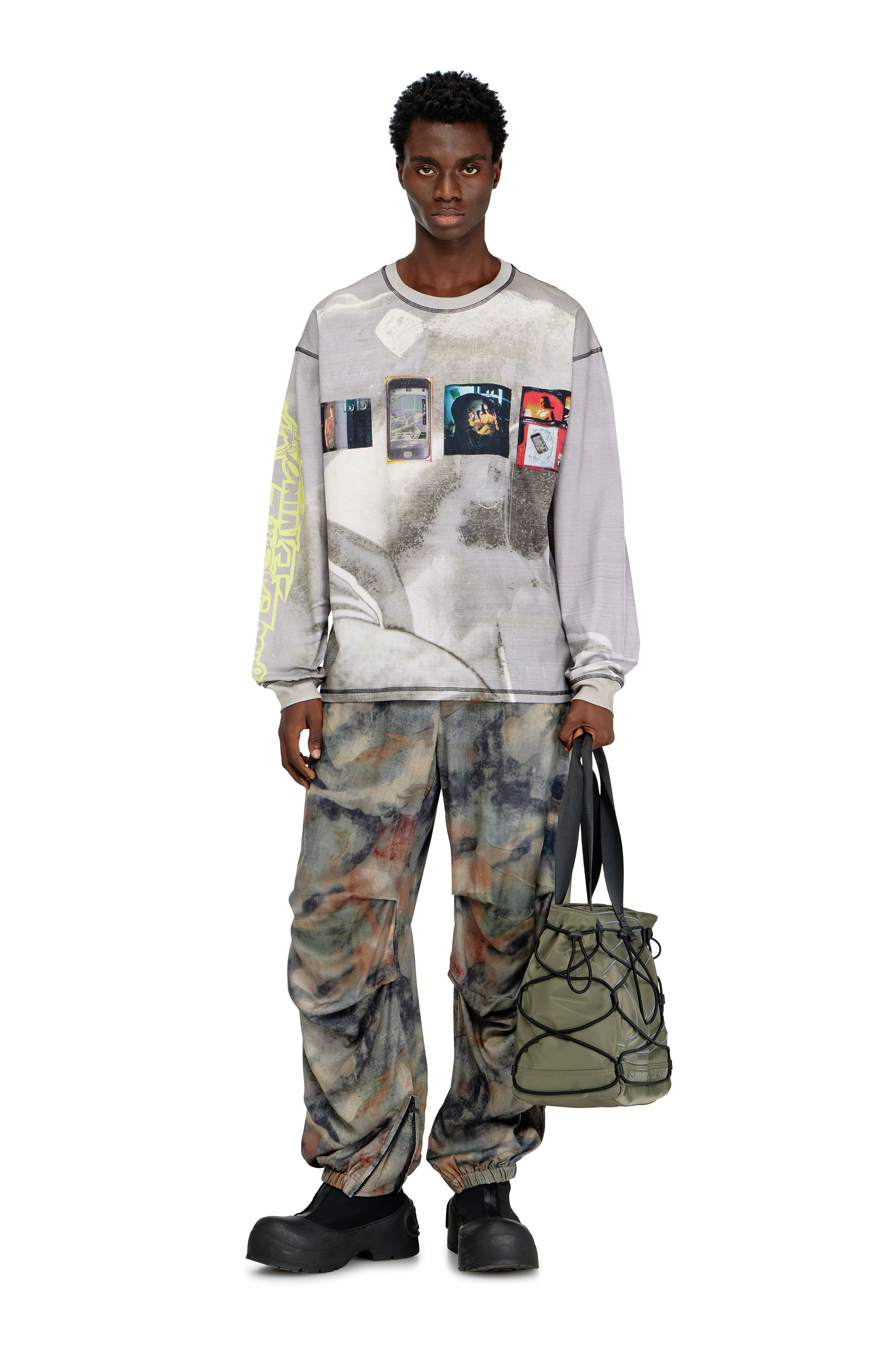 Diesel - T-BOXT-LS-V3, Camiseta de manga larga con estampado integral y parches Hombre in Gris - 2