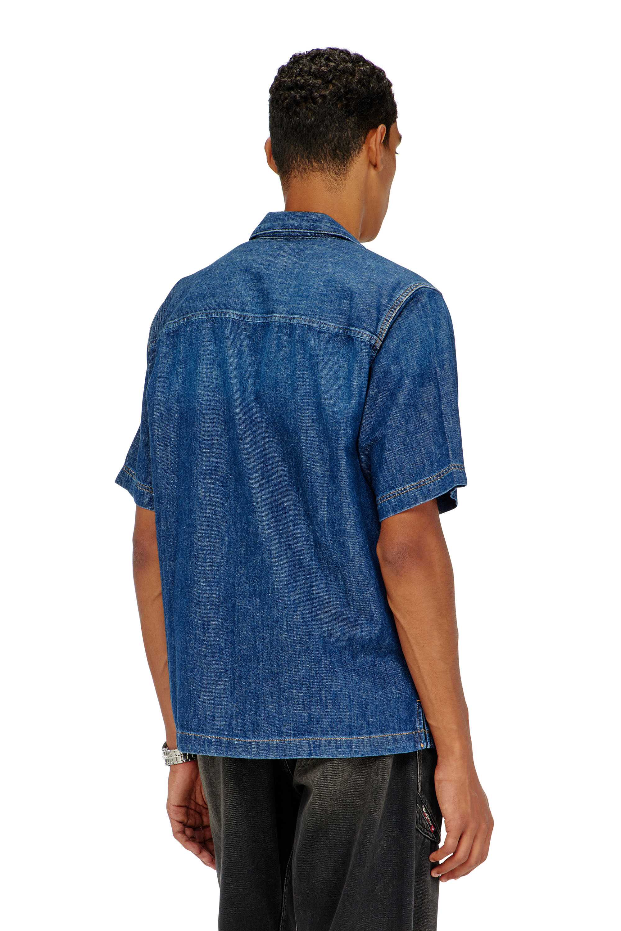 Diesel - D-PAROSHORT, Camisa de bolos en denim Hombre in Azul marino - 4