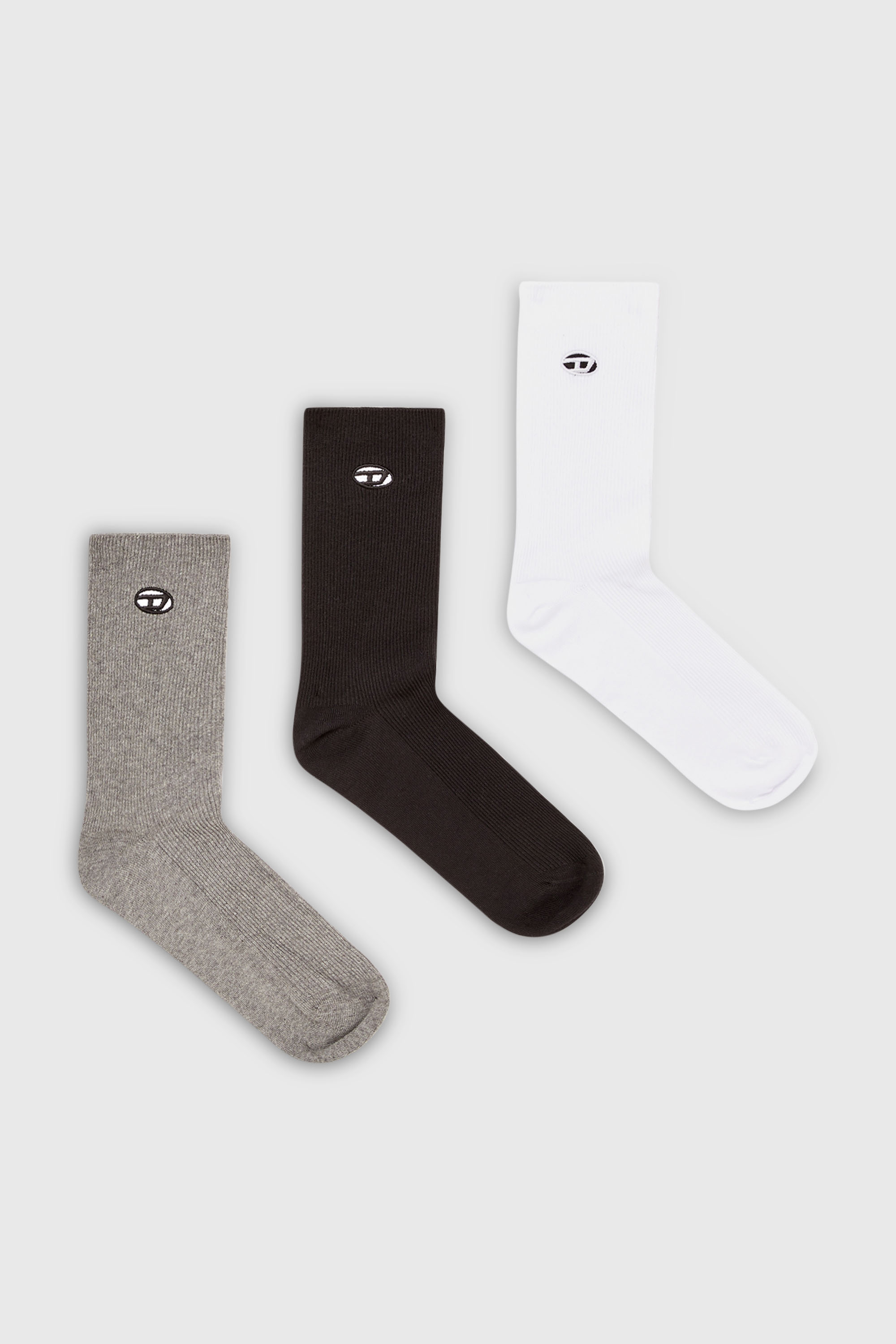 Diesel - SKM-D-OVAL, Paquete de tres pares de calcetines de algod&oacute;n con bordado Oval D Hombre in Multicolor - 1