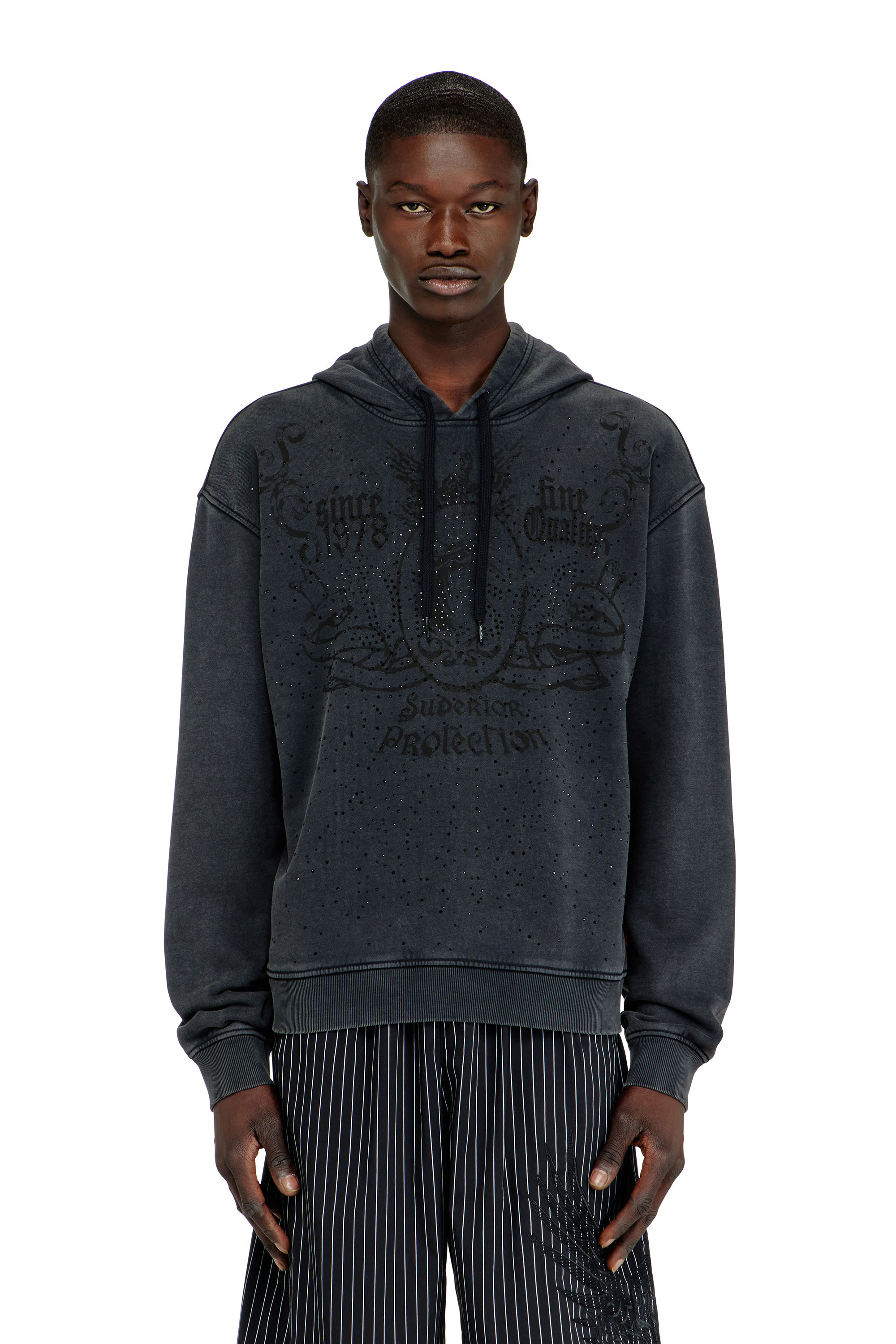 Diesel - S-NORM-HOOD-AA3, Sudadera con capucha estampada y apliques de strass Hombre in Gris - 1