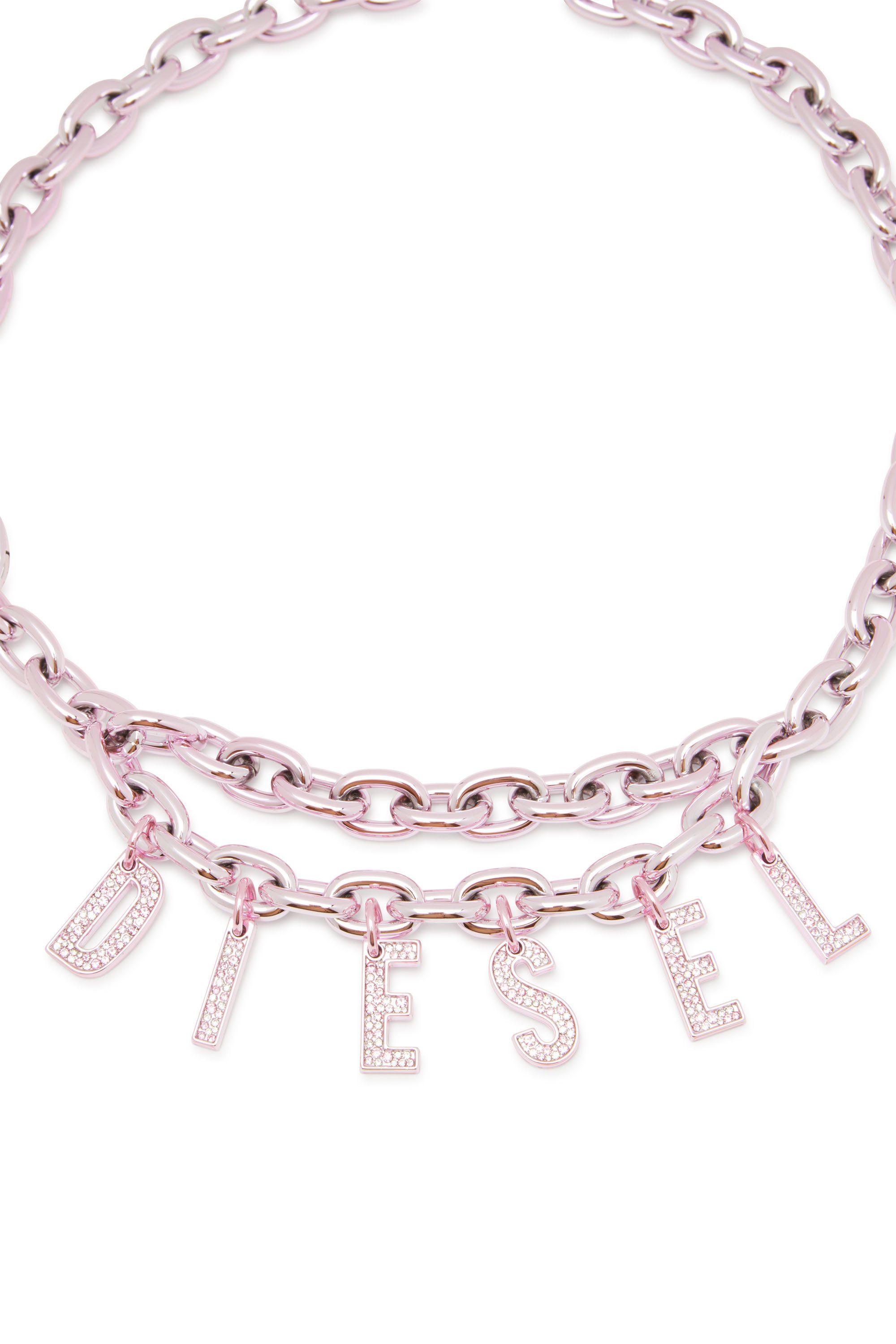 Diesel - B-CHARM CHAIN, Cinturón de cadena con colgante con el logotipo de cristal Mujer in Rosa - 2