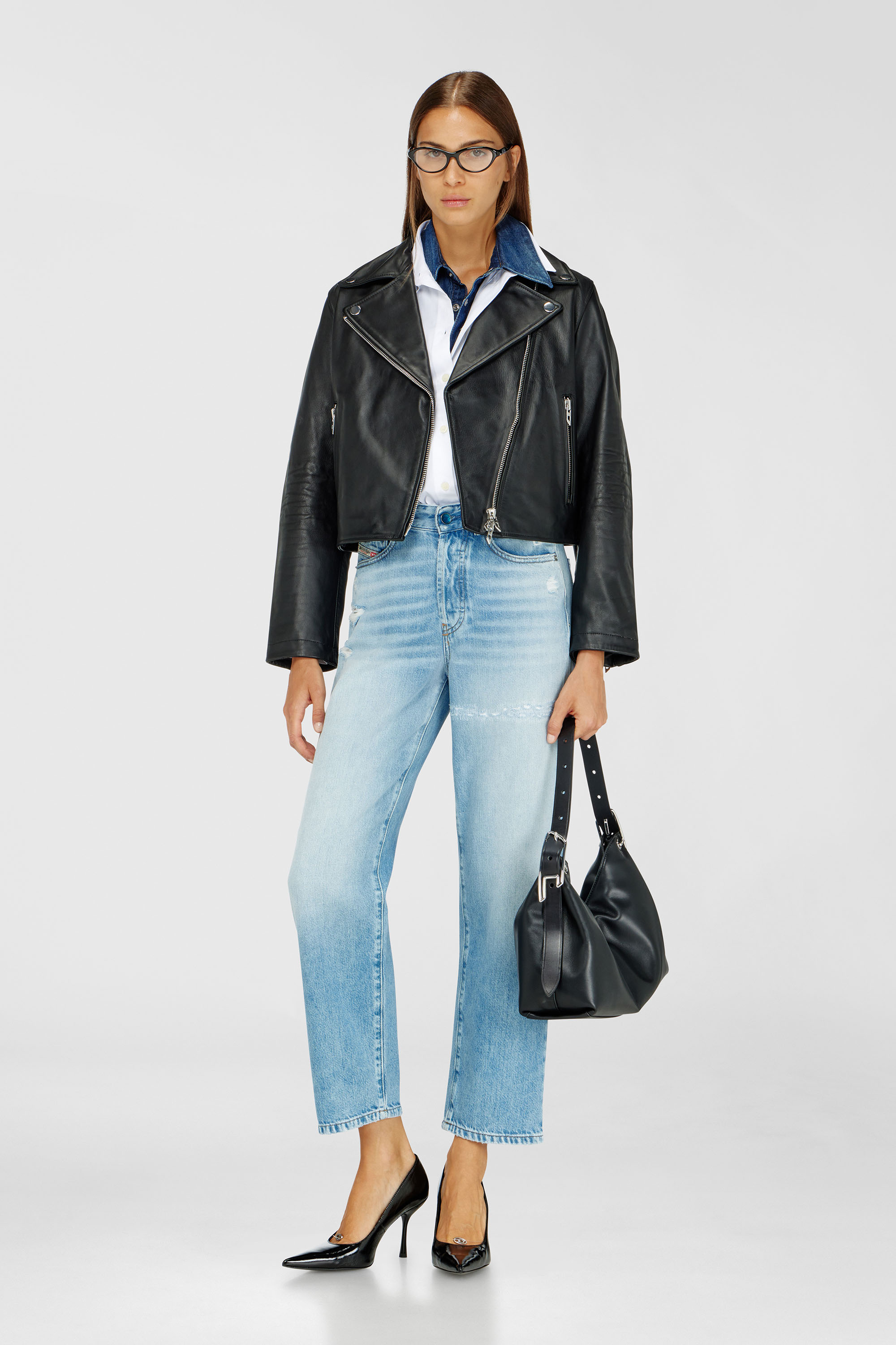 Diesel - L-UNATIC, Chaqueta biker de piel encerada Mujer in Negro - 2