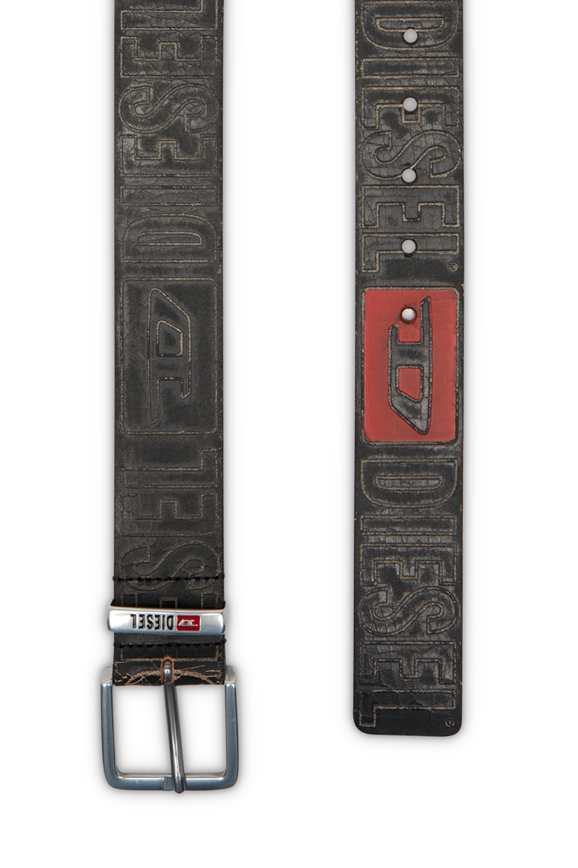 Diesel - B-BISCOTTO OUTLINE, Cinturón de 4 cm de piel con logo Hombre in Negro - 2