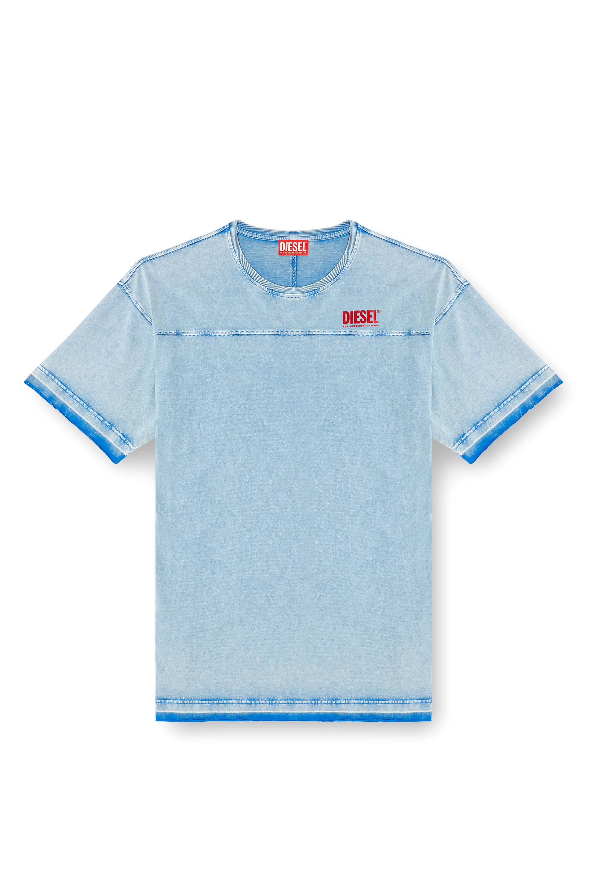 Diesel - T-HOXT, Camiseta con apariencia denim y dobladillos sueltos Hombre in Azul marino - 3