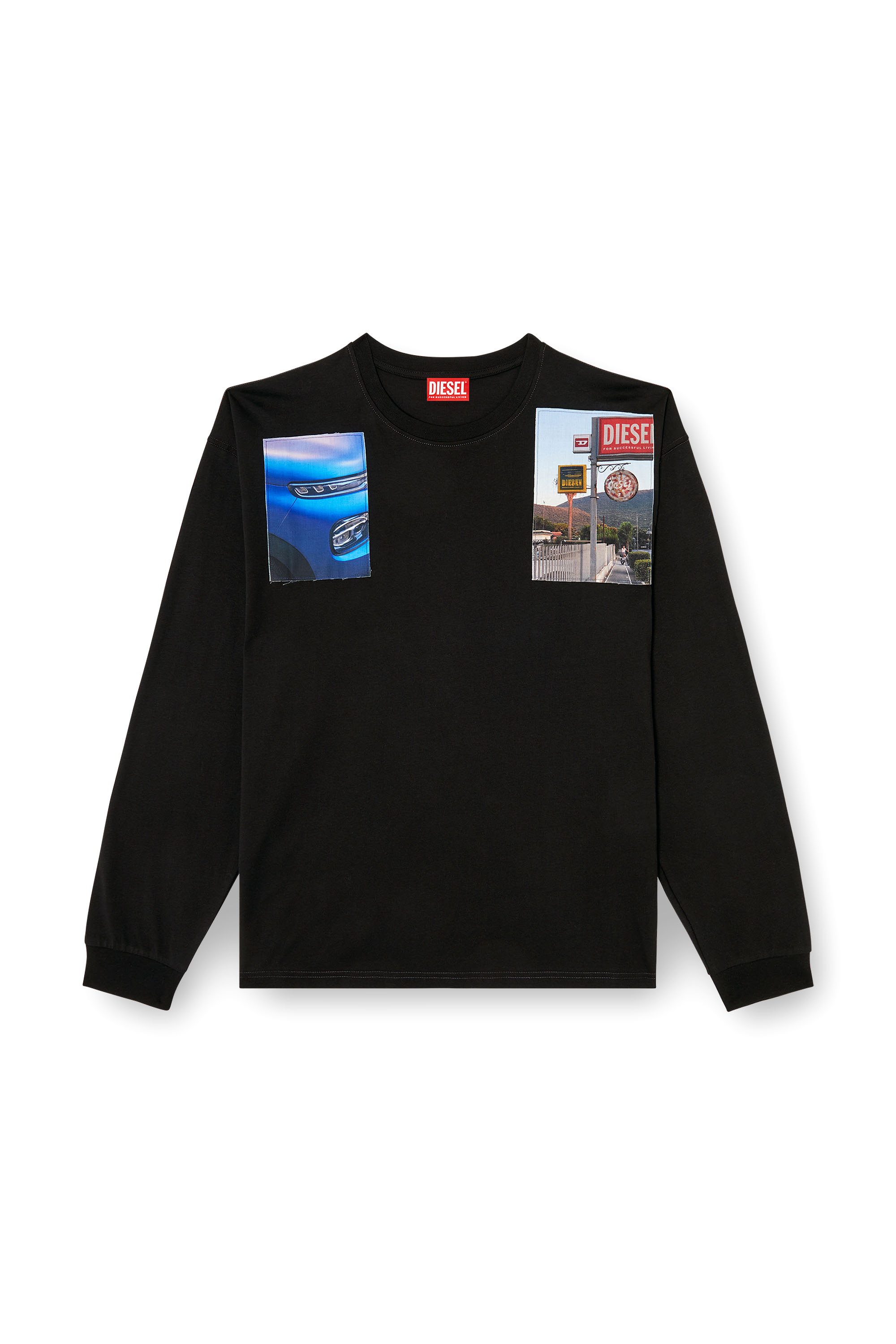 Diesel - T-BOXT-LS-T5, Camiseta de manga larga con parches fotográficos con el logotipo Hombre in Negro - 3