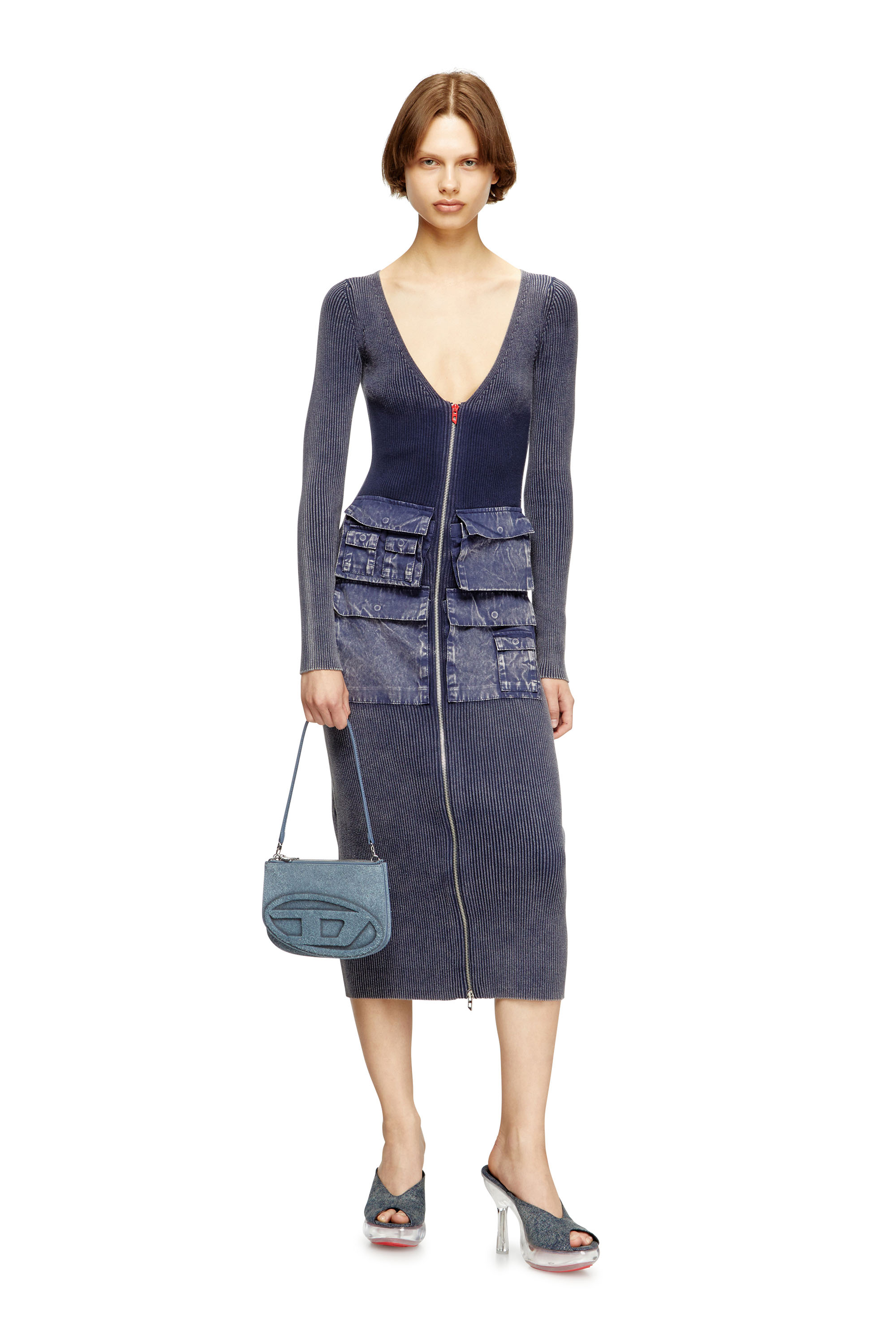 Diesel - M-MELTI-LS, Vestido midi en canalé con tratamiento denim Mujer in ToBeDefined - 1