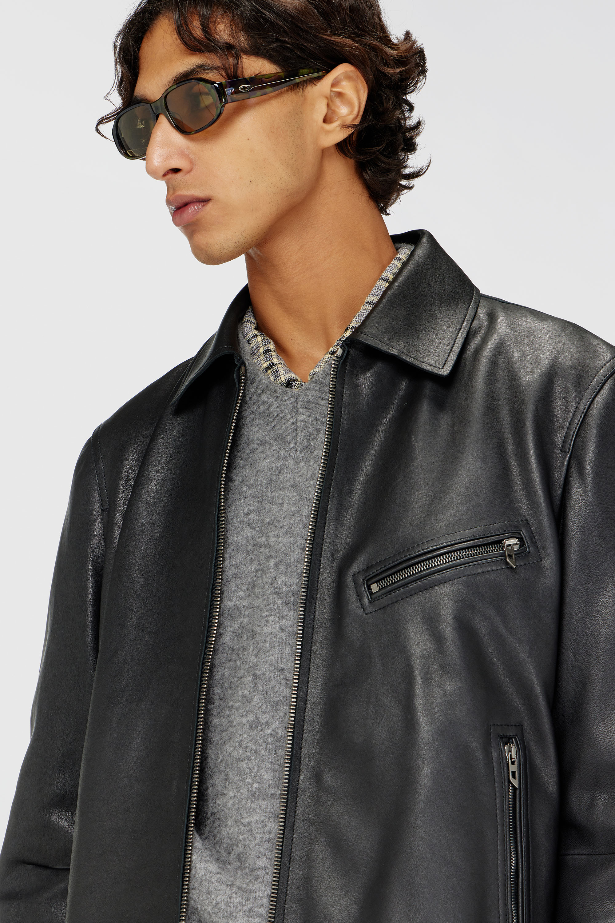 Diesel - L-KORN-A, Chaqueta de cuero con Oval D en relieve Hombre in Negro - 5