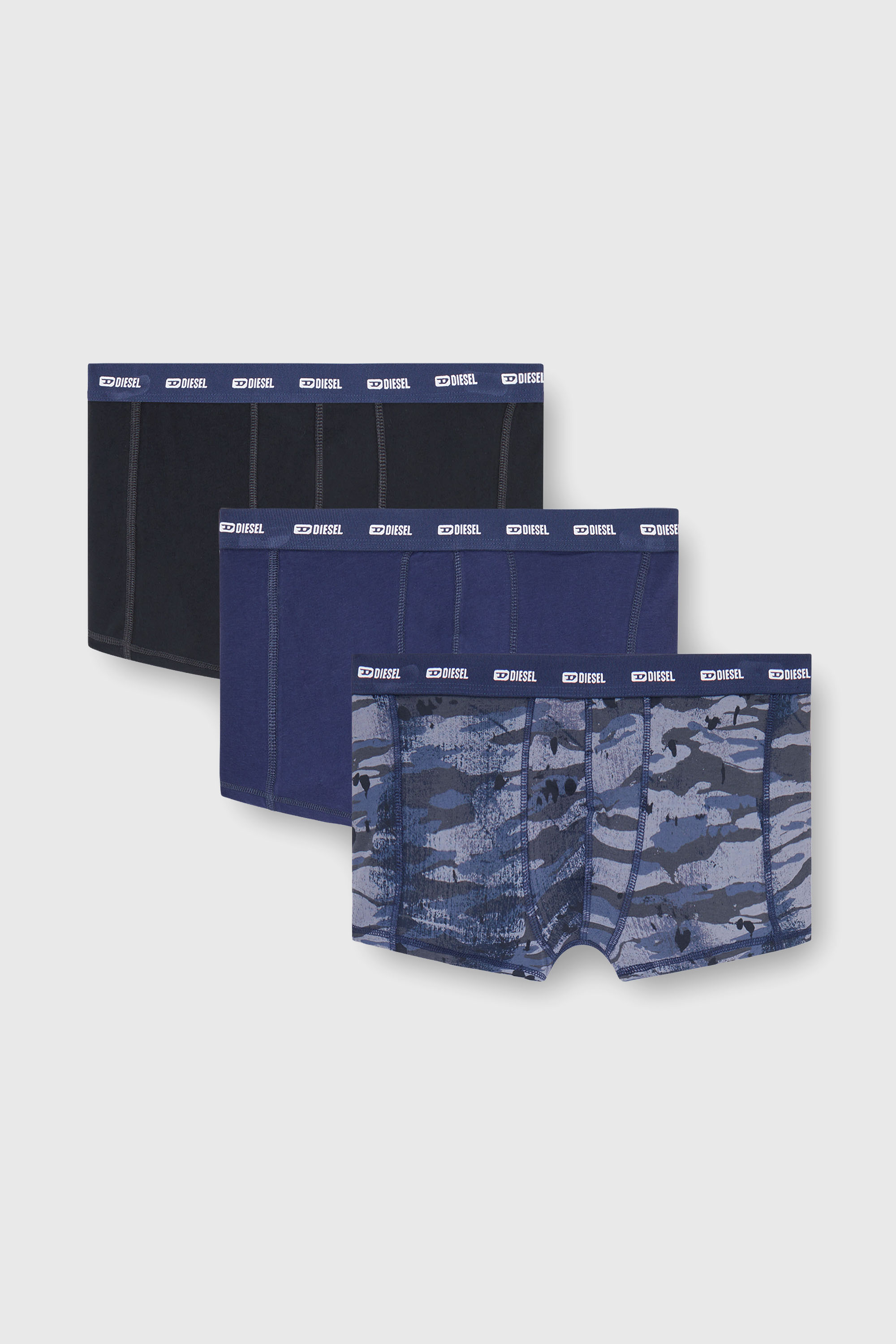 Diesel - DAMIEN-UTLT-3PACK, Paquete de tres b&oacute;xers lisos y de camuflaje Hombre in Azul marino - 1