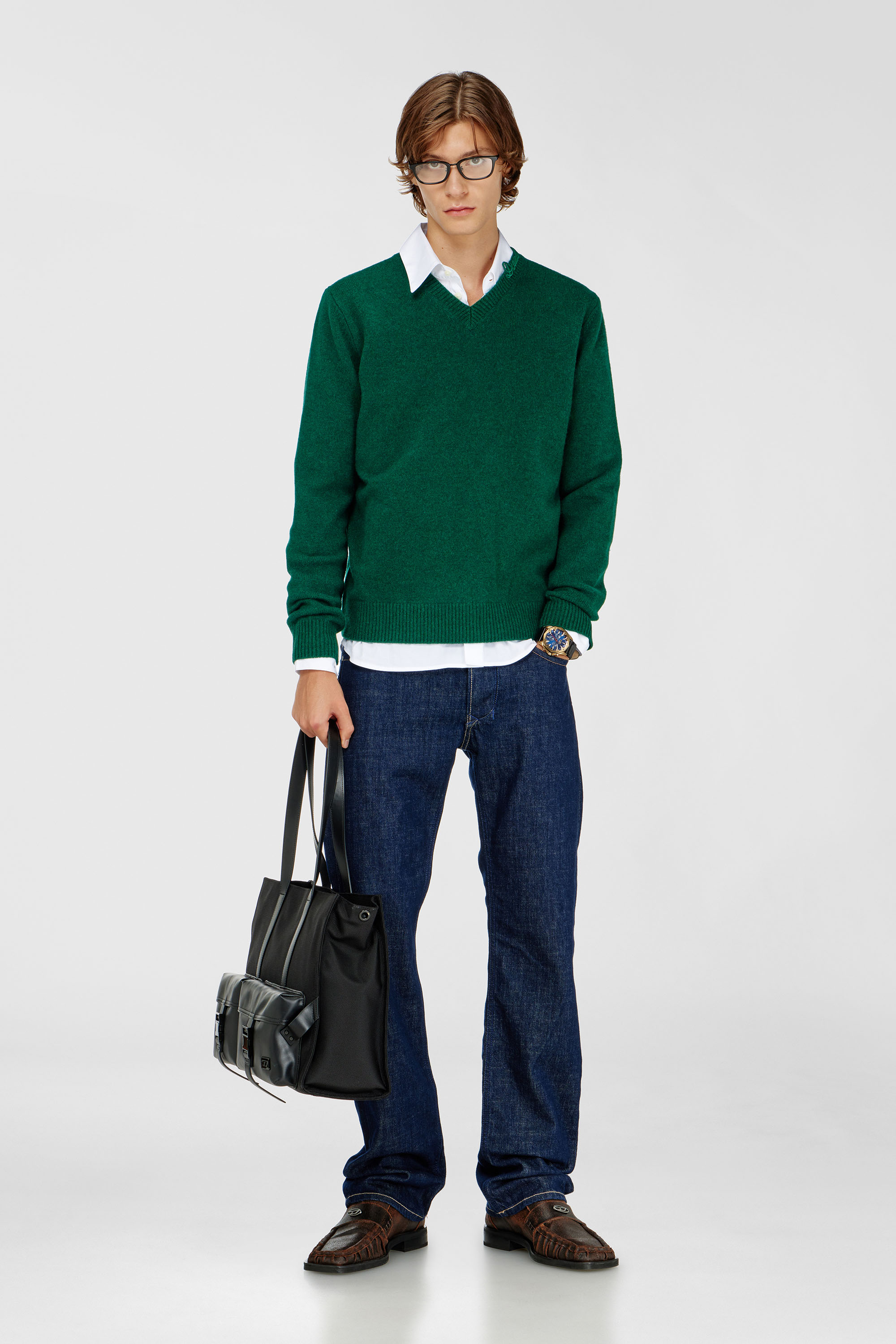 Diesel - K-IMER, Jersey de lana de pico con logo en el cuello Hombre in Verde - 2