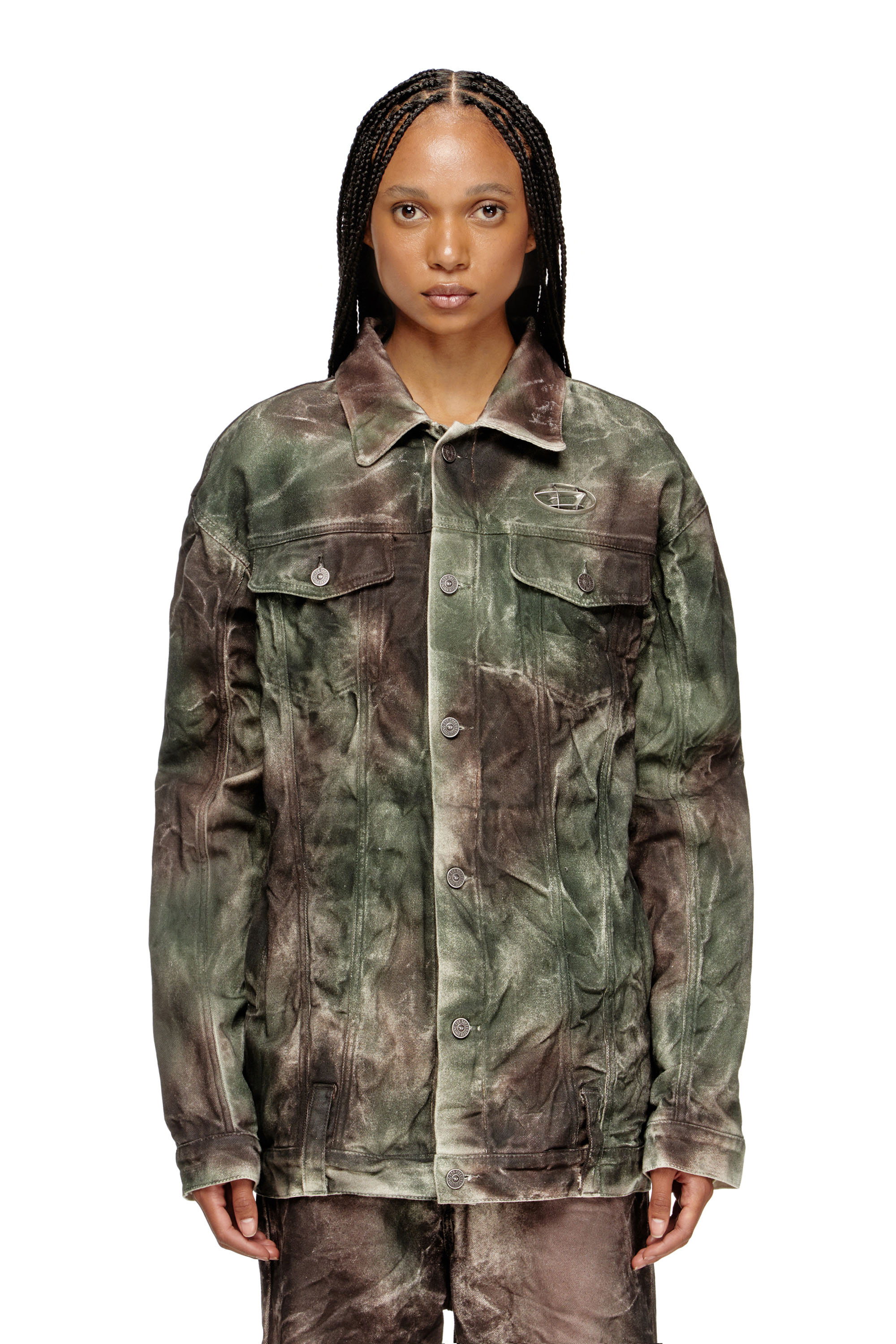 Diesel - J-THUG-JKT, Chaqueta trucker de lona camuflada arrugada Unisex in Multicolor - 6