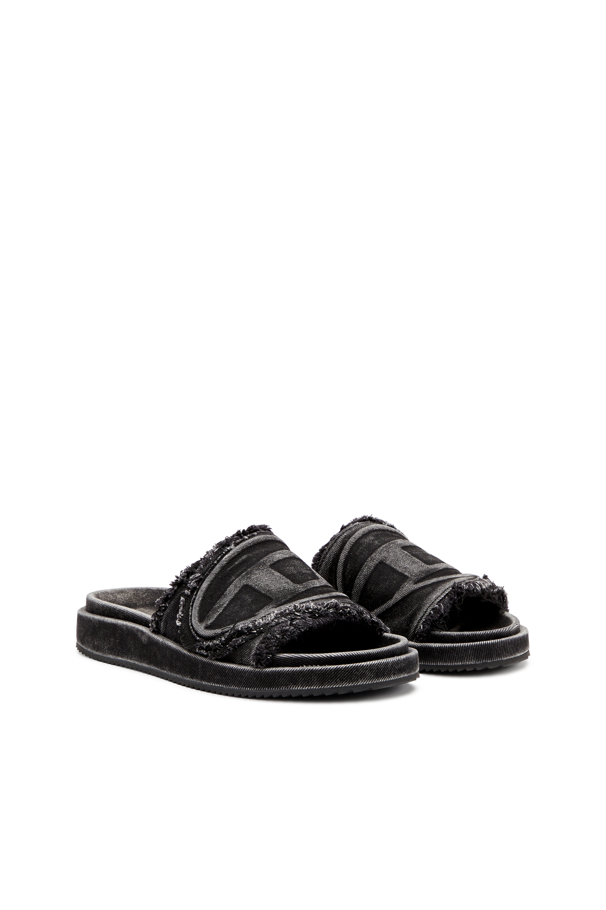 SA-SLIDE D OVAL, Negro Diesel - SA-SLIDE D OVAL, Sa-Slide D-Chanclas de denim desgastado Unisex in Negro - 2