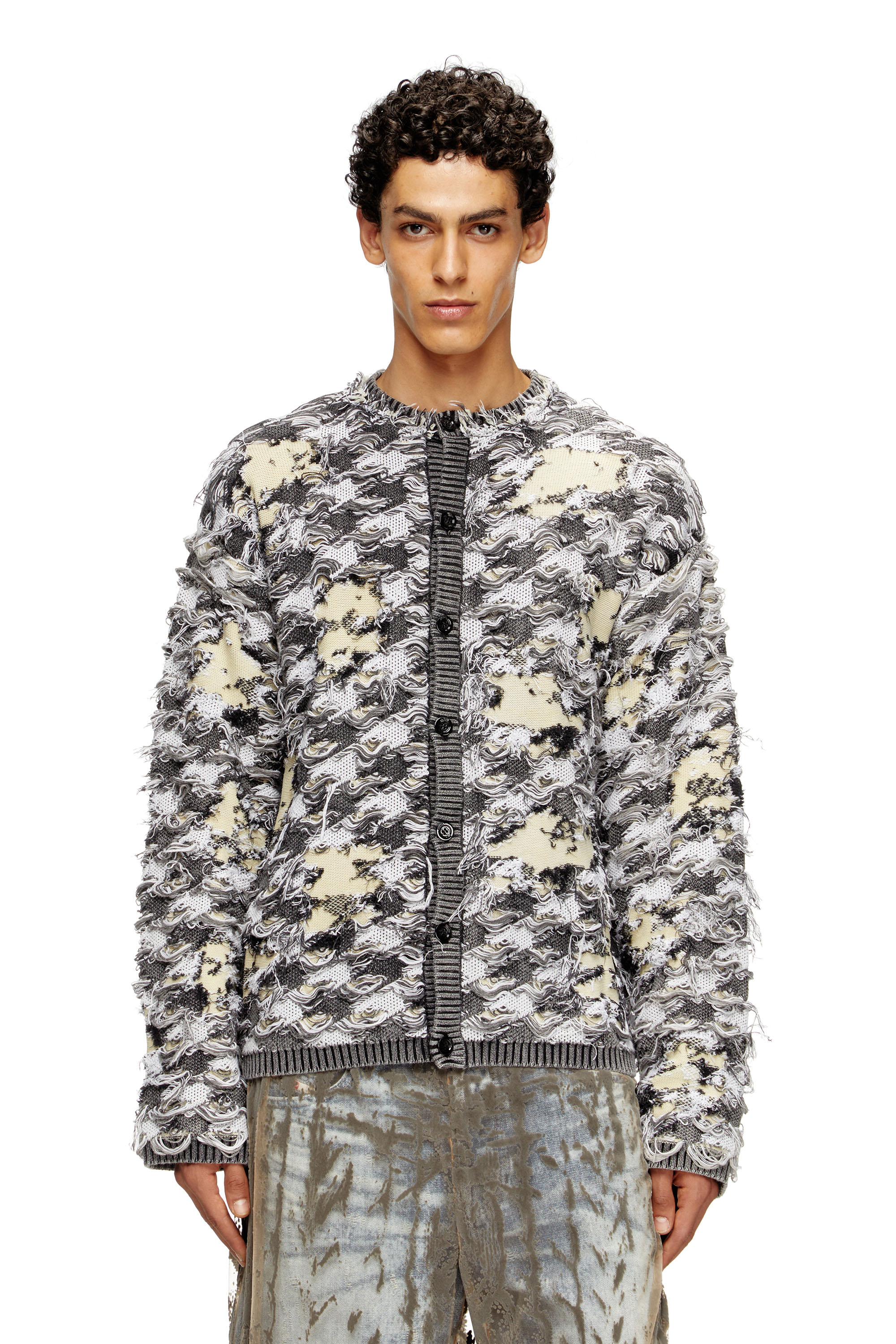 Diesel - K-VALBOR, Cárdigan en jacquard de pata de gallo devoré Hombre in Multicolor - 1