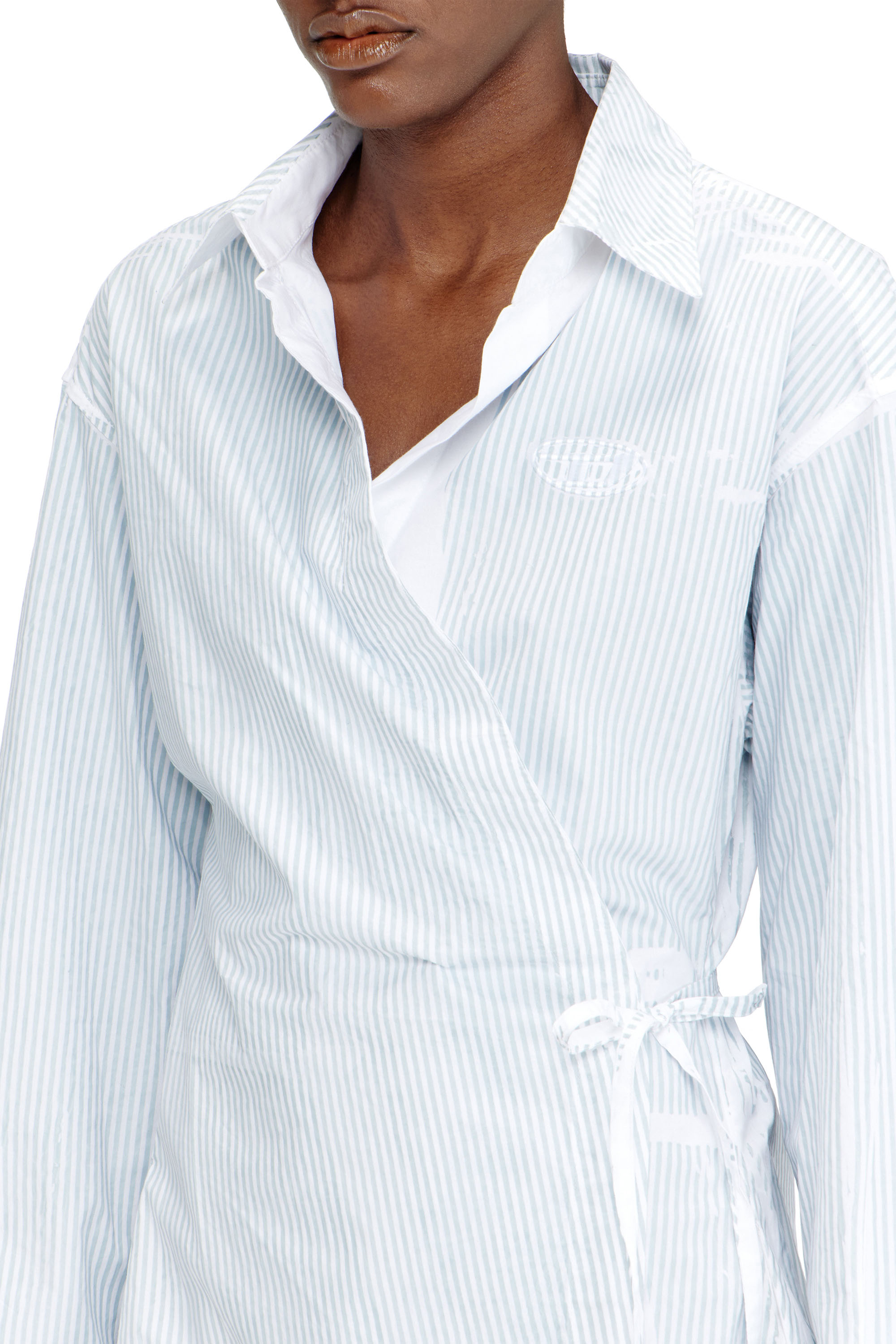 Diesel - D-DELPHOS-S2, Vestido mini cruzado de popelina con rayas finas Mujer in Azul marino - 5