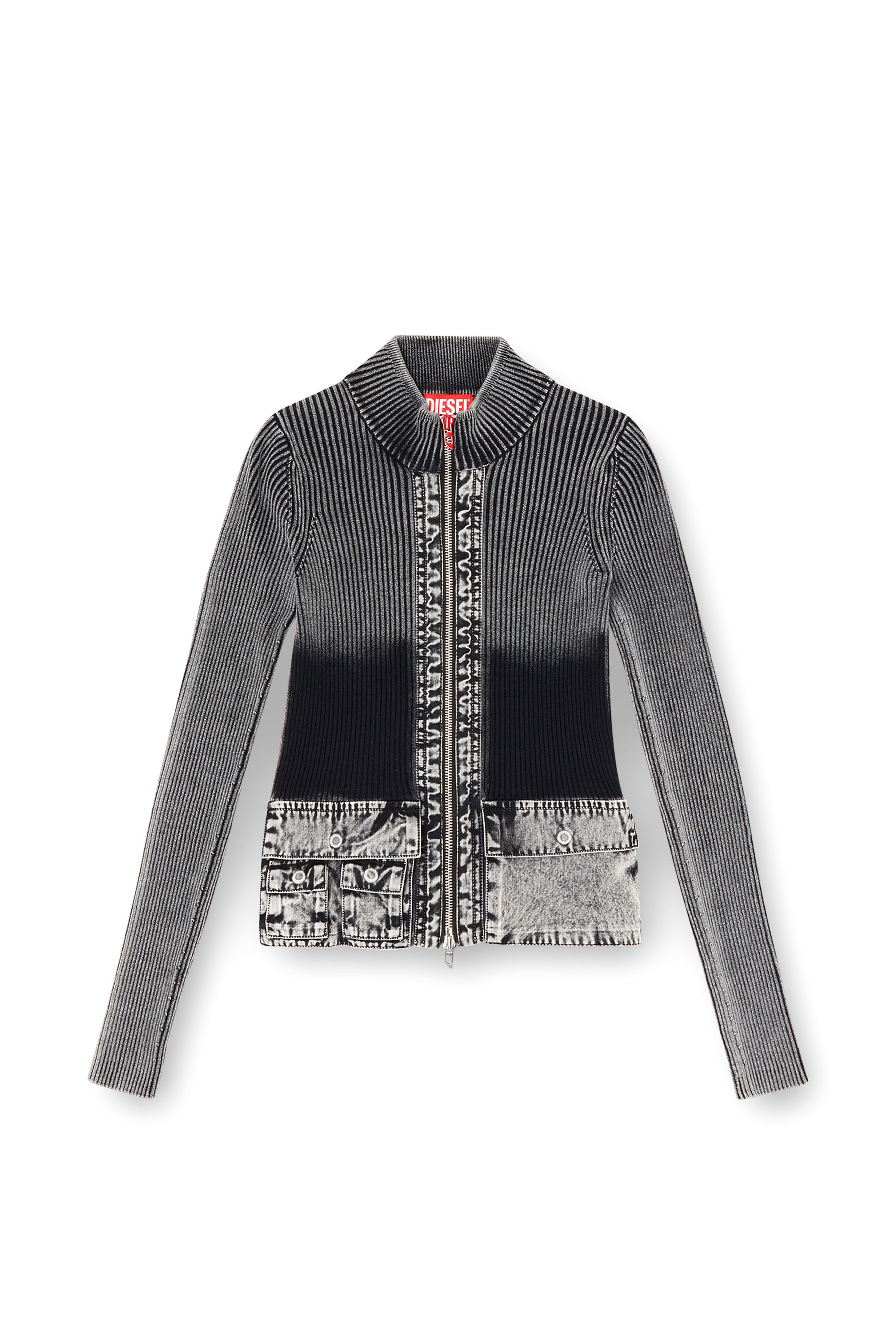 Diesel - M-MELISSA, Cárdigan con cremallera y bolsillos cargo de denim Mujer in Gris - 2