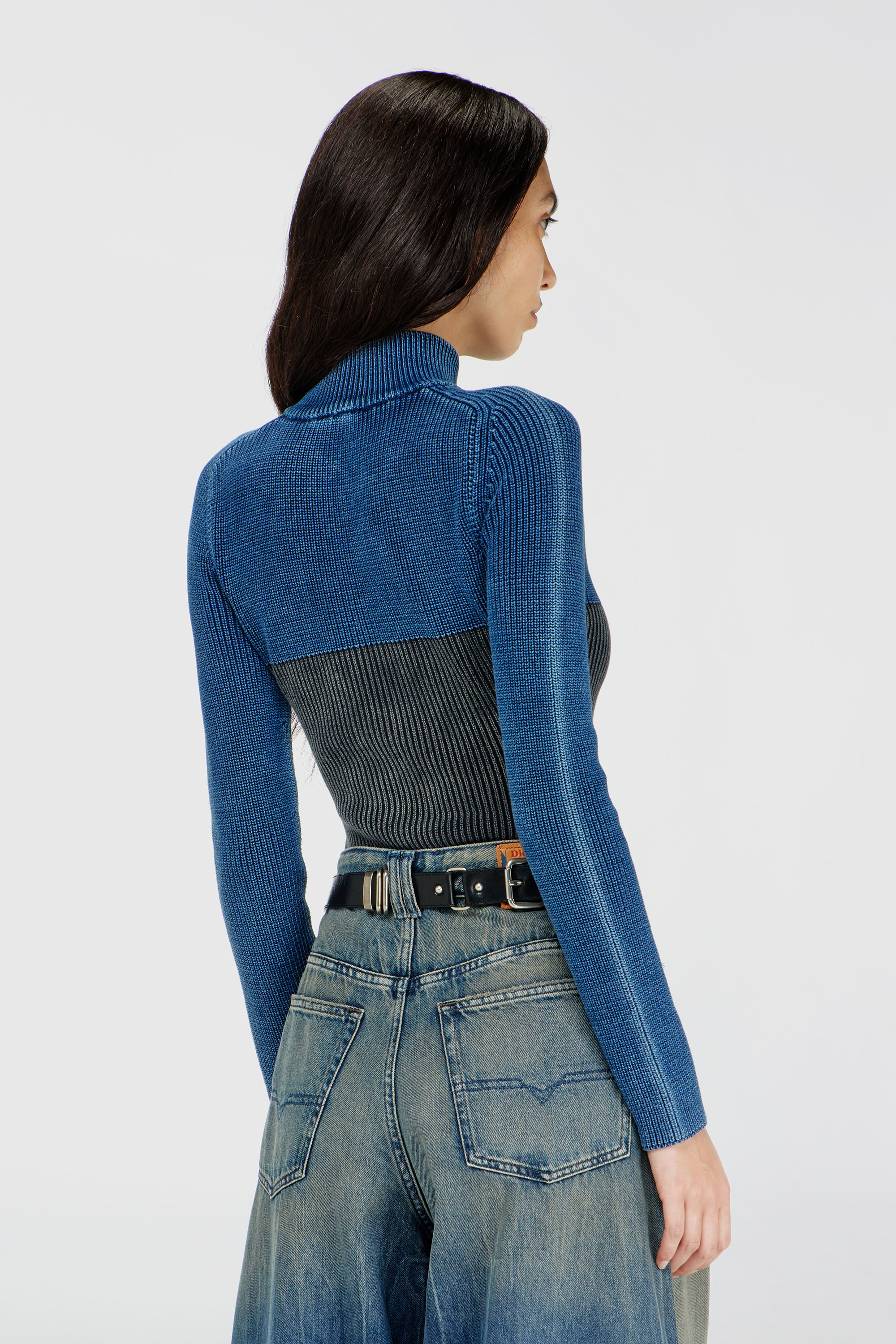 Diesel - M-HERMOSITA, C&aacute;rdigan con cremallera y efecto denim bicolor Mujer in Multicolor - 3