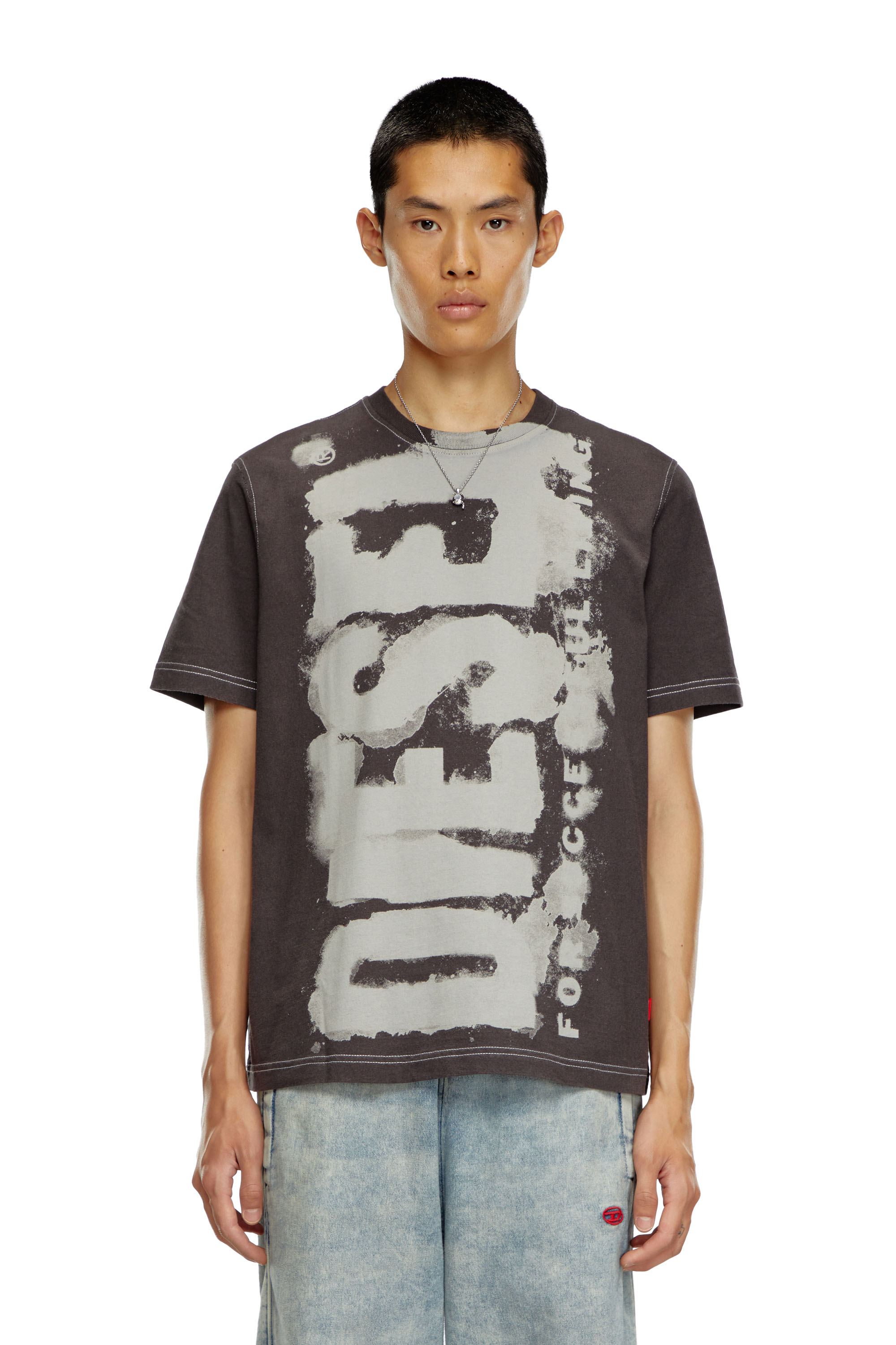 Diesel - T-ADJUST-Q4, Camiseta con logotipo manchado Hombre in Gris - 3
