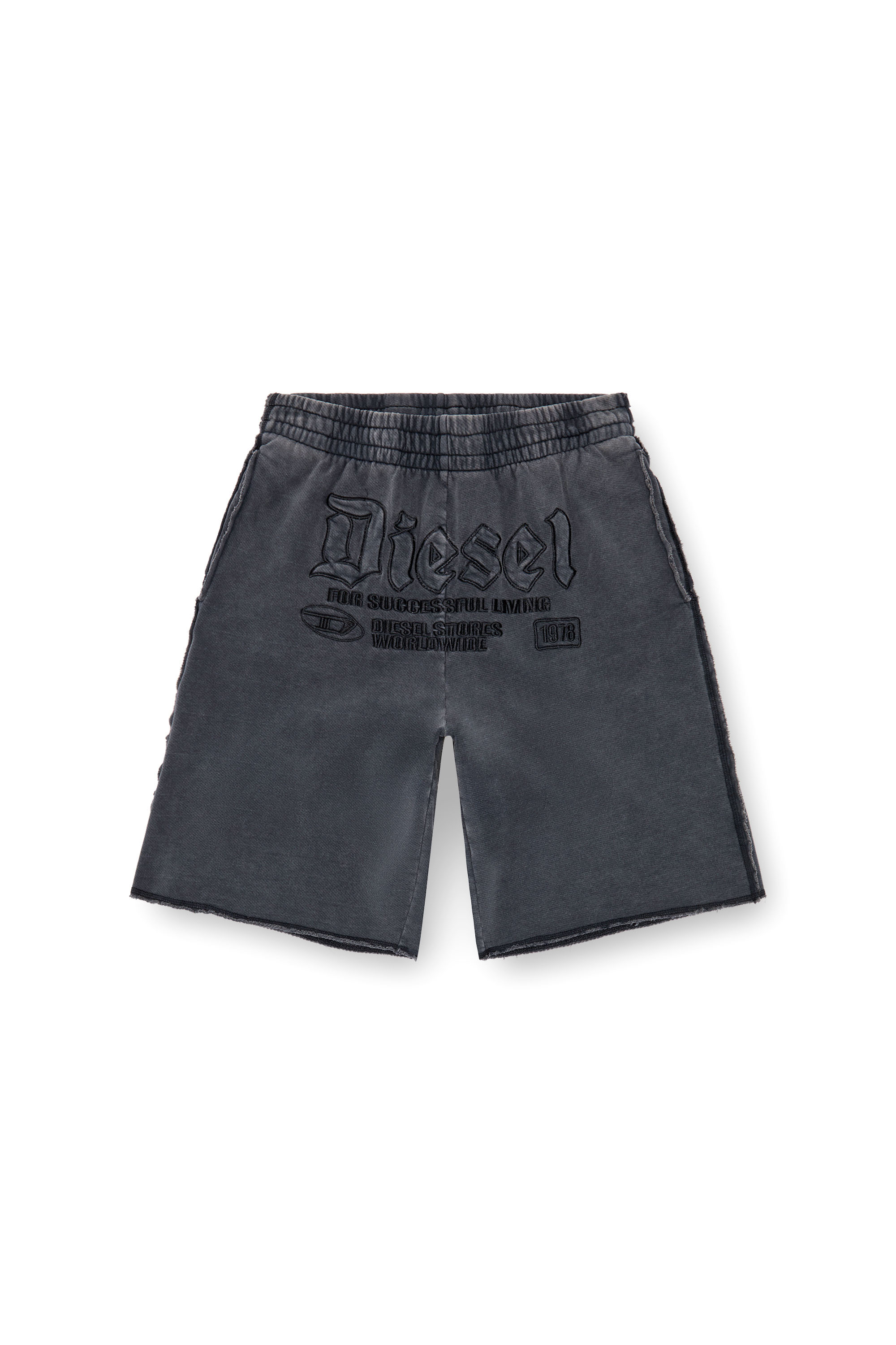 Diesel - P-RAWMARSHY, Hombre Pantalones cortos deportivos con bordado Diesel in Negro - Image 3