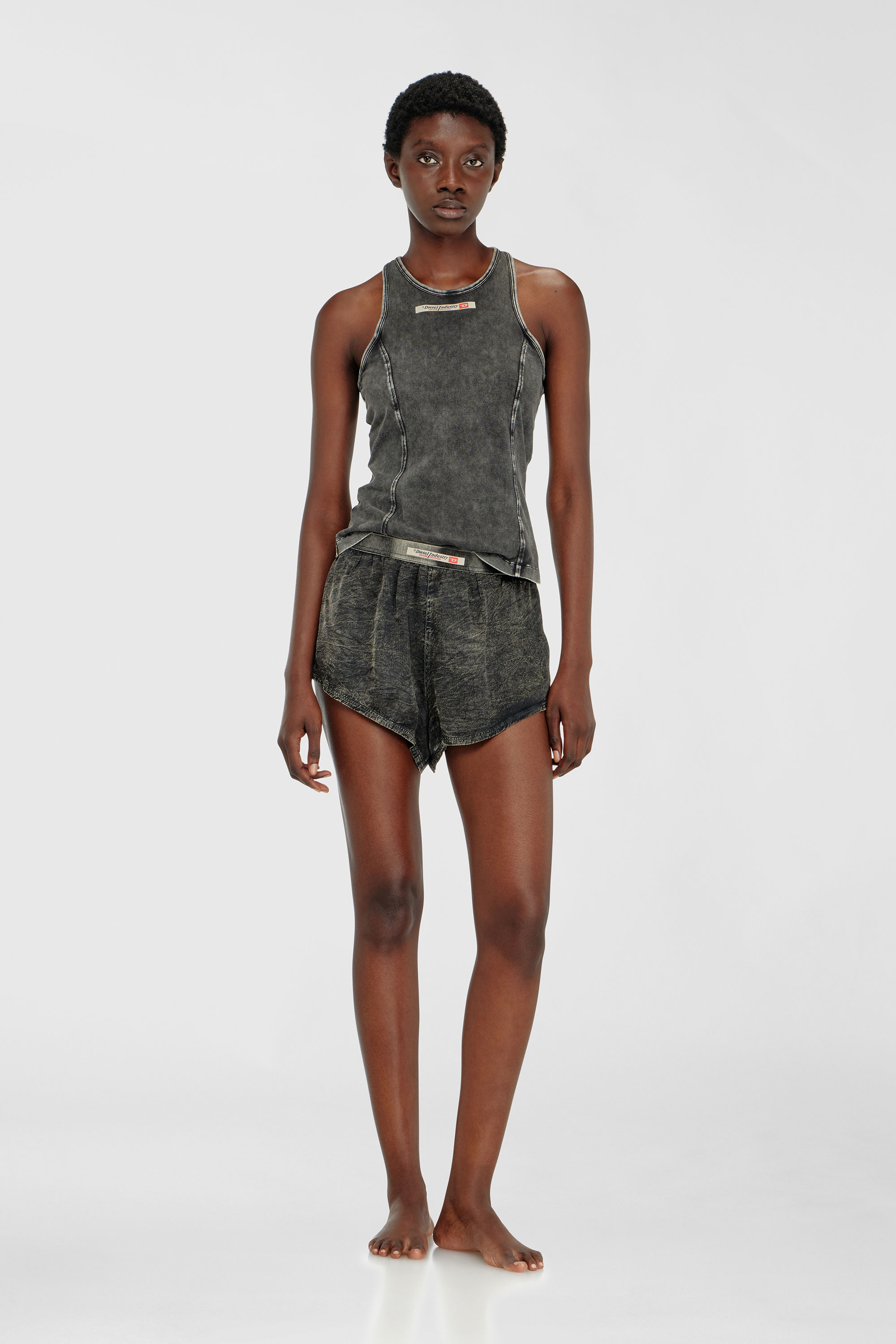 Diesel - IRENE-DNM, Camiseta de algod&oacute;n con efecto tratado Mujer in Gris - 1