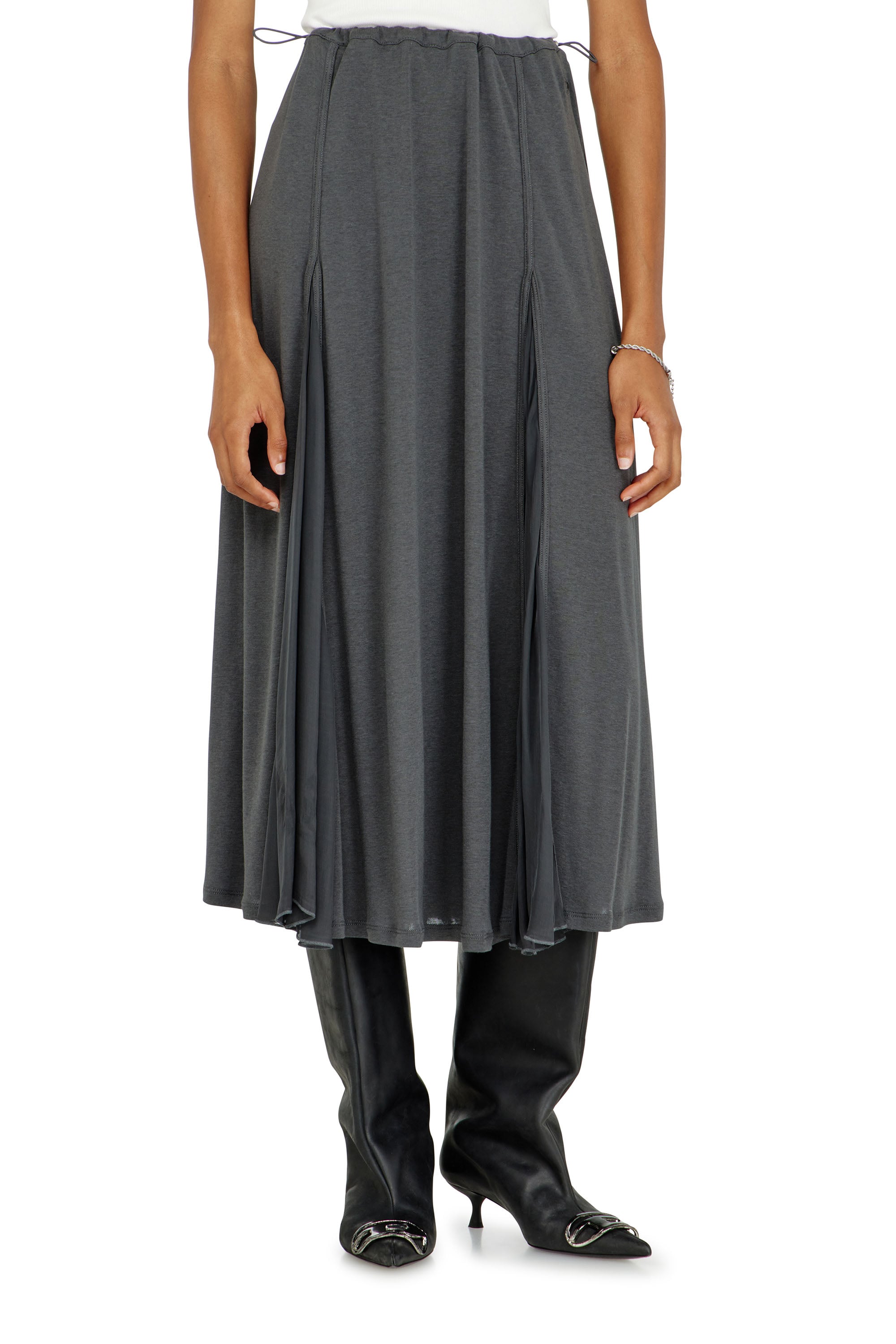 Diesel - O-LONGREI, Falda midi de punto acanalado y gasa Mujer in ToBeDefined - 2