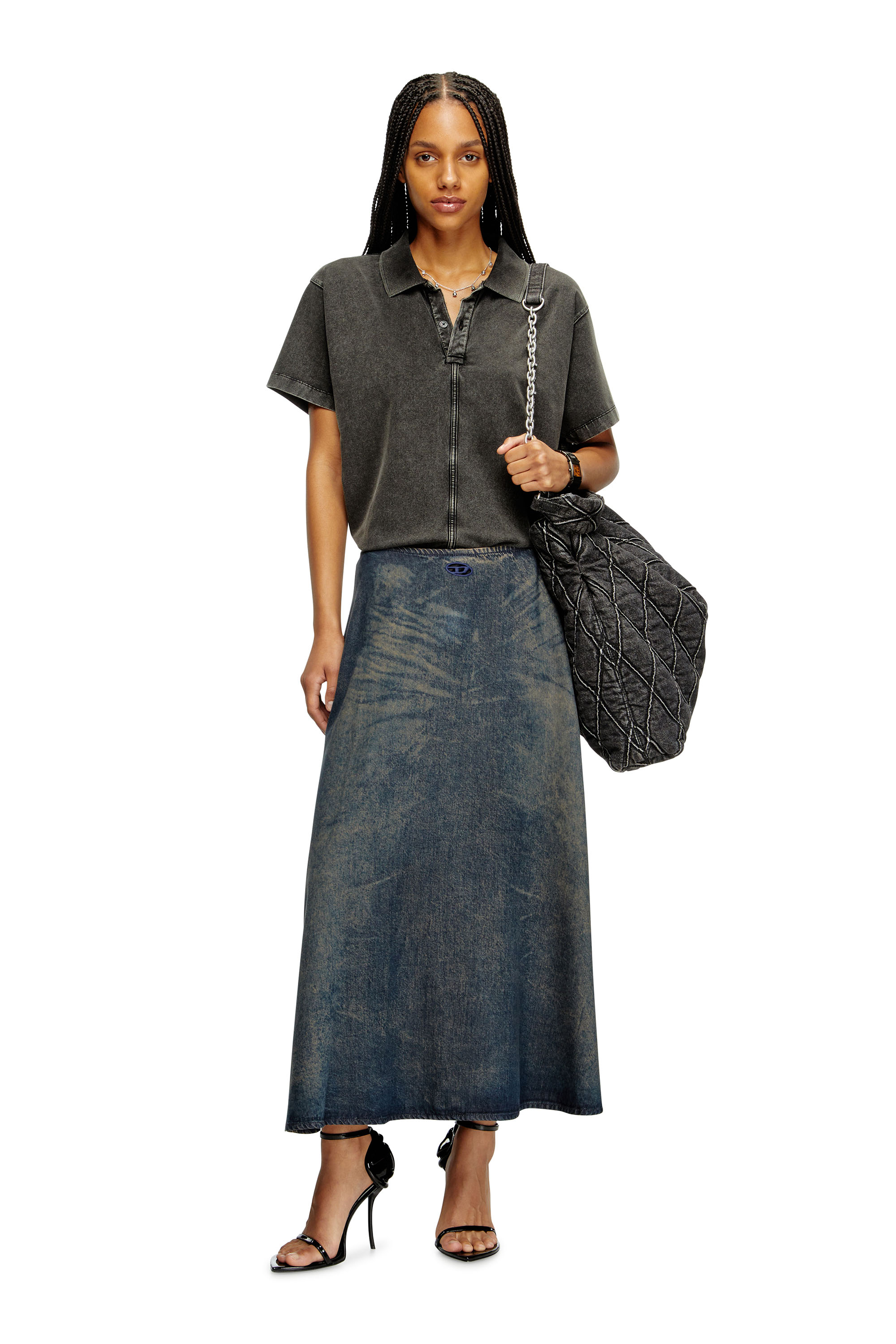 Diesel - DE-ANNIE-S, Falda larga de denim fluido con efecto de suciedad Mujer in ToBeDefined - 2