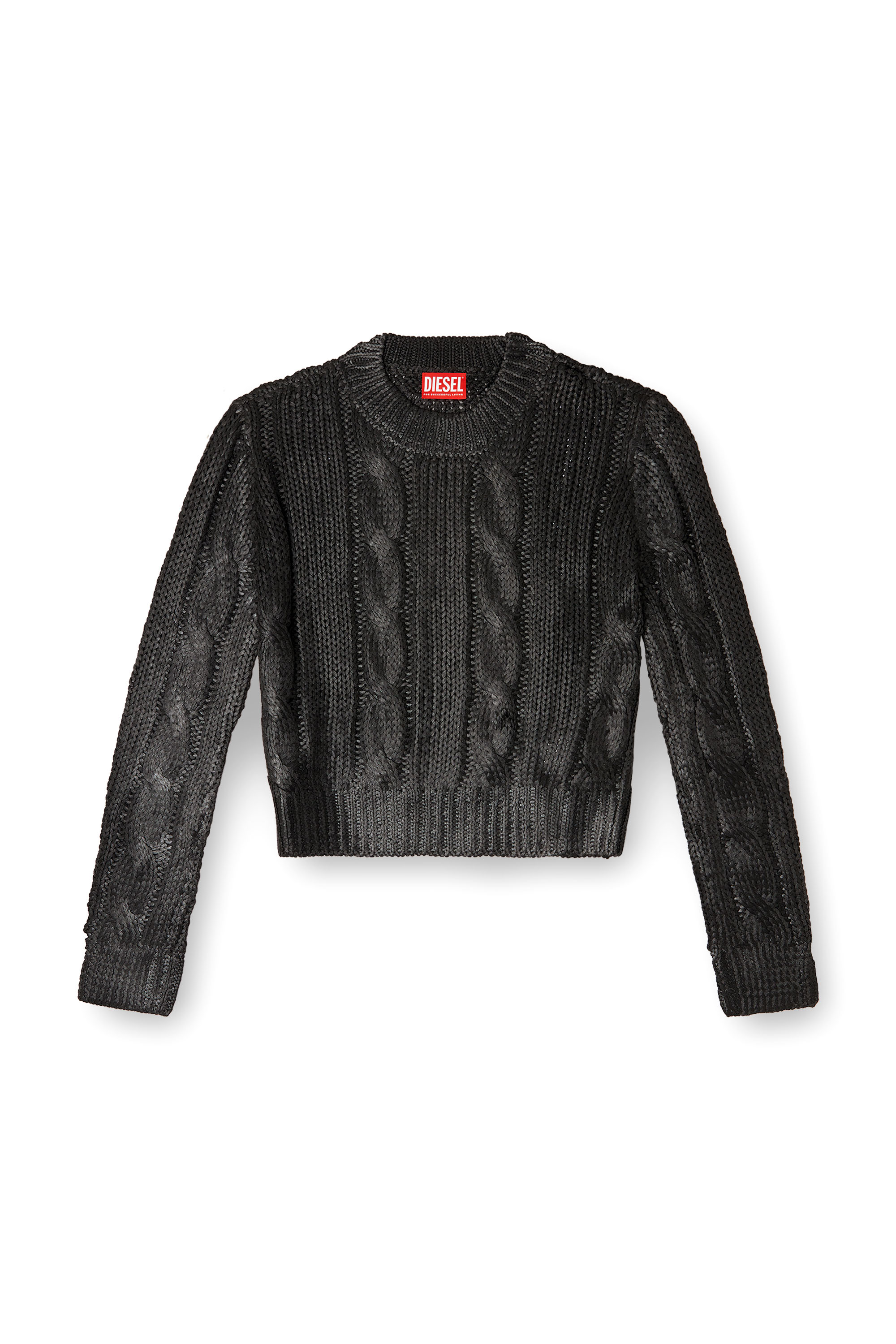 Diesel - M-MICCHA, Jersey de punto trenzado con efecto brillante Mujer in Negro - 3