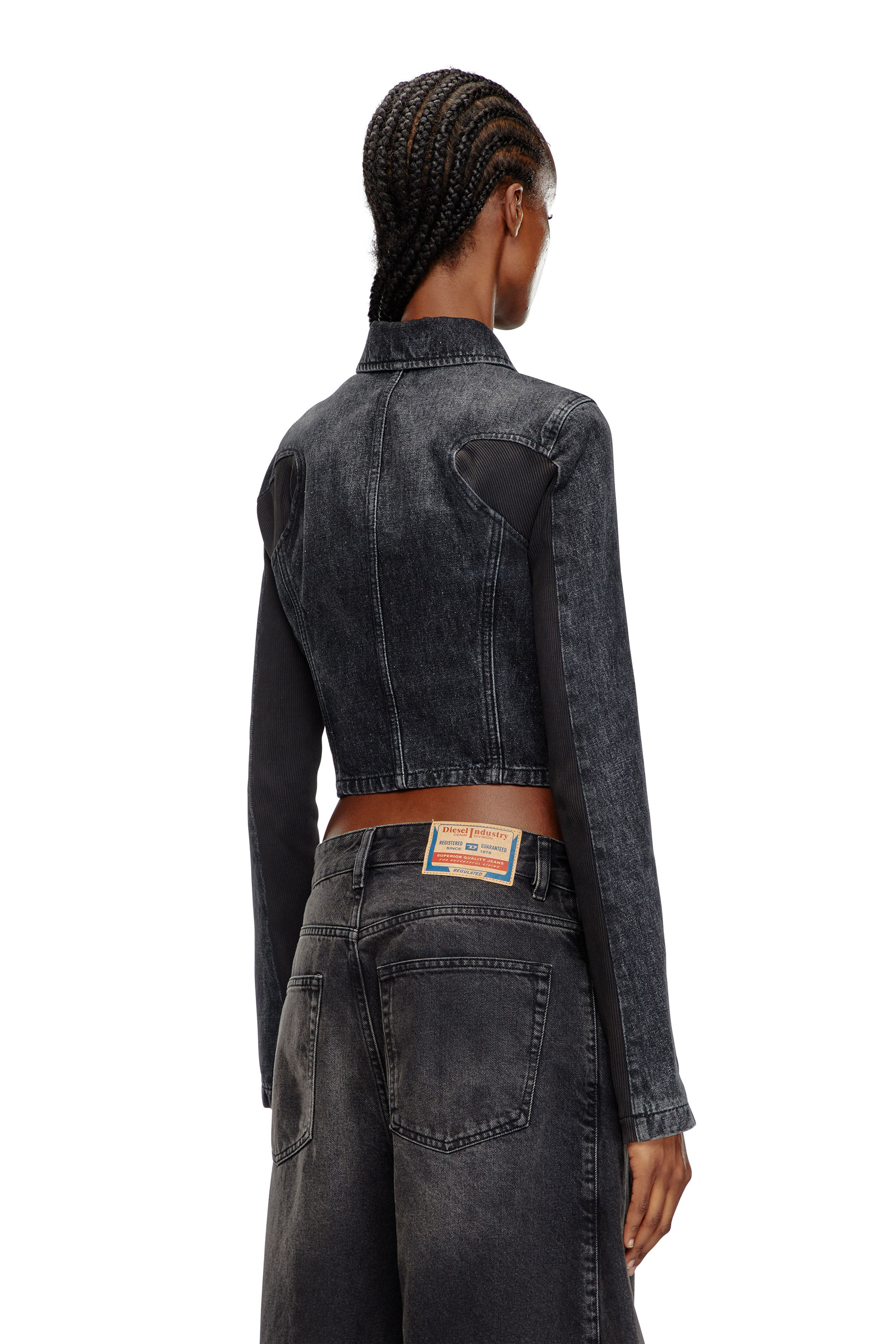 Diesel - DE-SYLEN-S, Chaqueta corta de denim con inserciones en canal&eacute; Mujer in Negro - 4