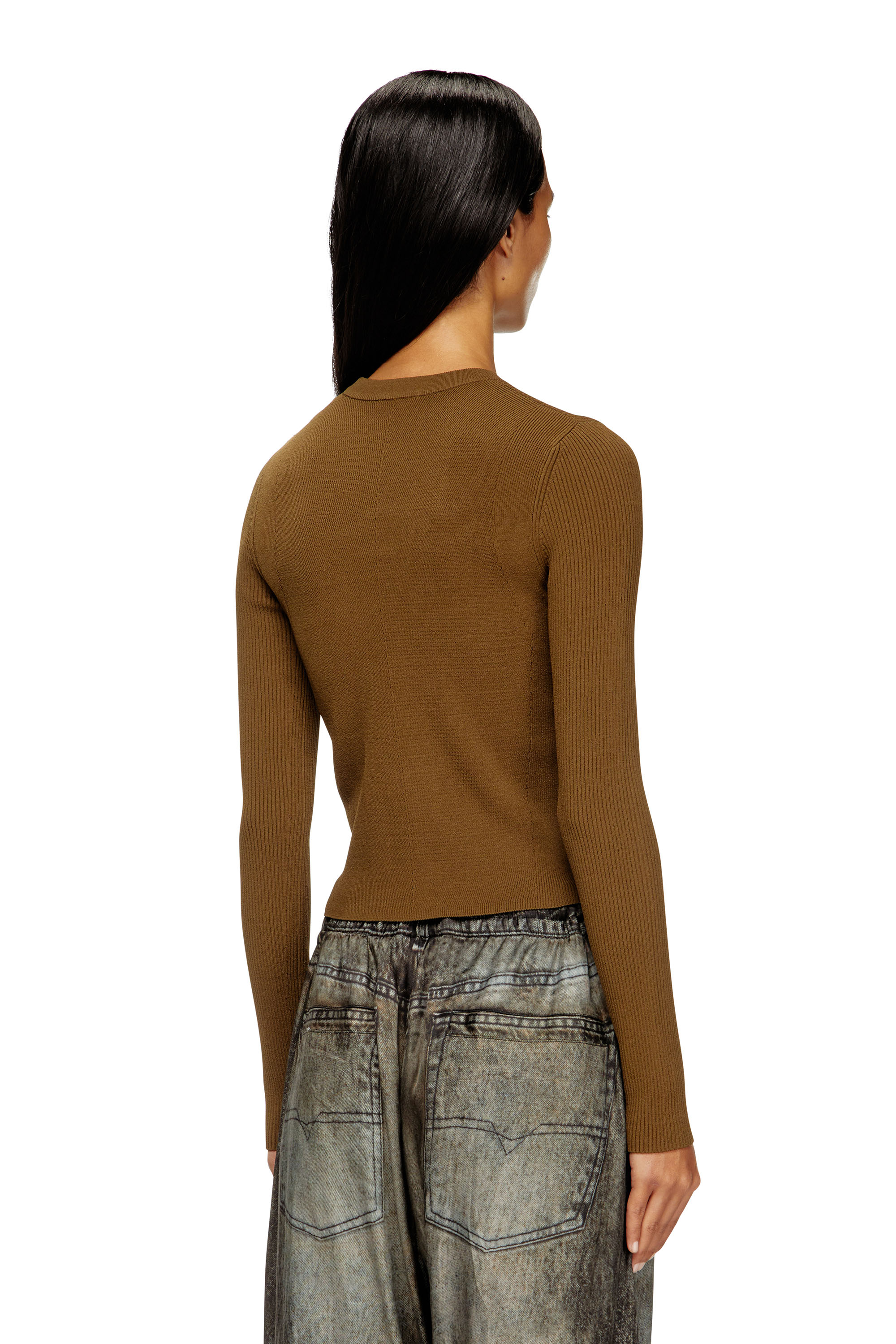 Diesel - M-VALARI, Top de mezcla de viscosa tejido en canalé con Oval D Mujer in Verde - 4