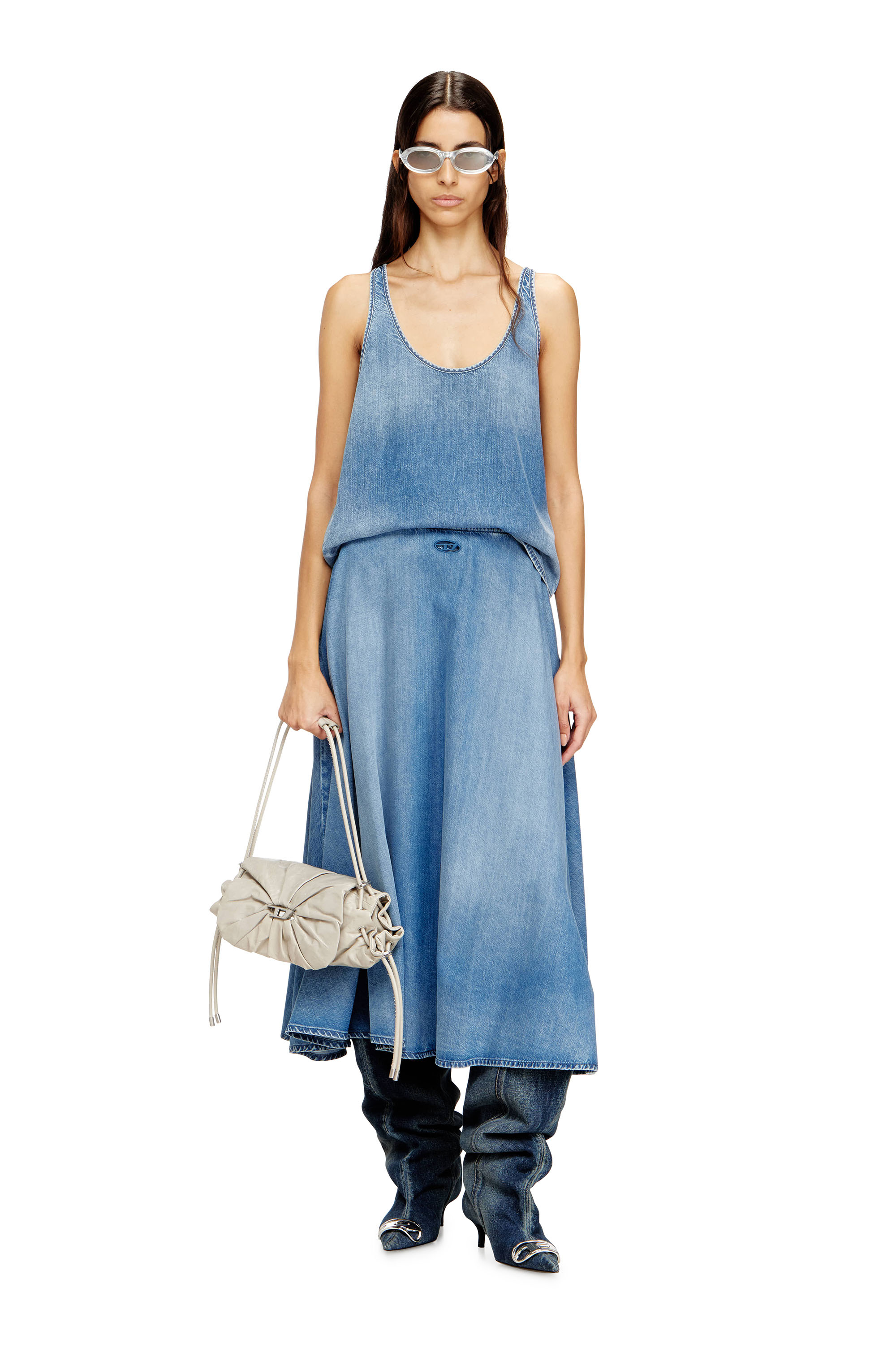 Diesel - DE-MISY-S, Top de denim ligero con lavado oscuro Mujer in Azul marino - 2