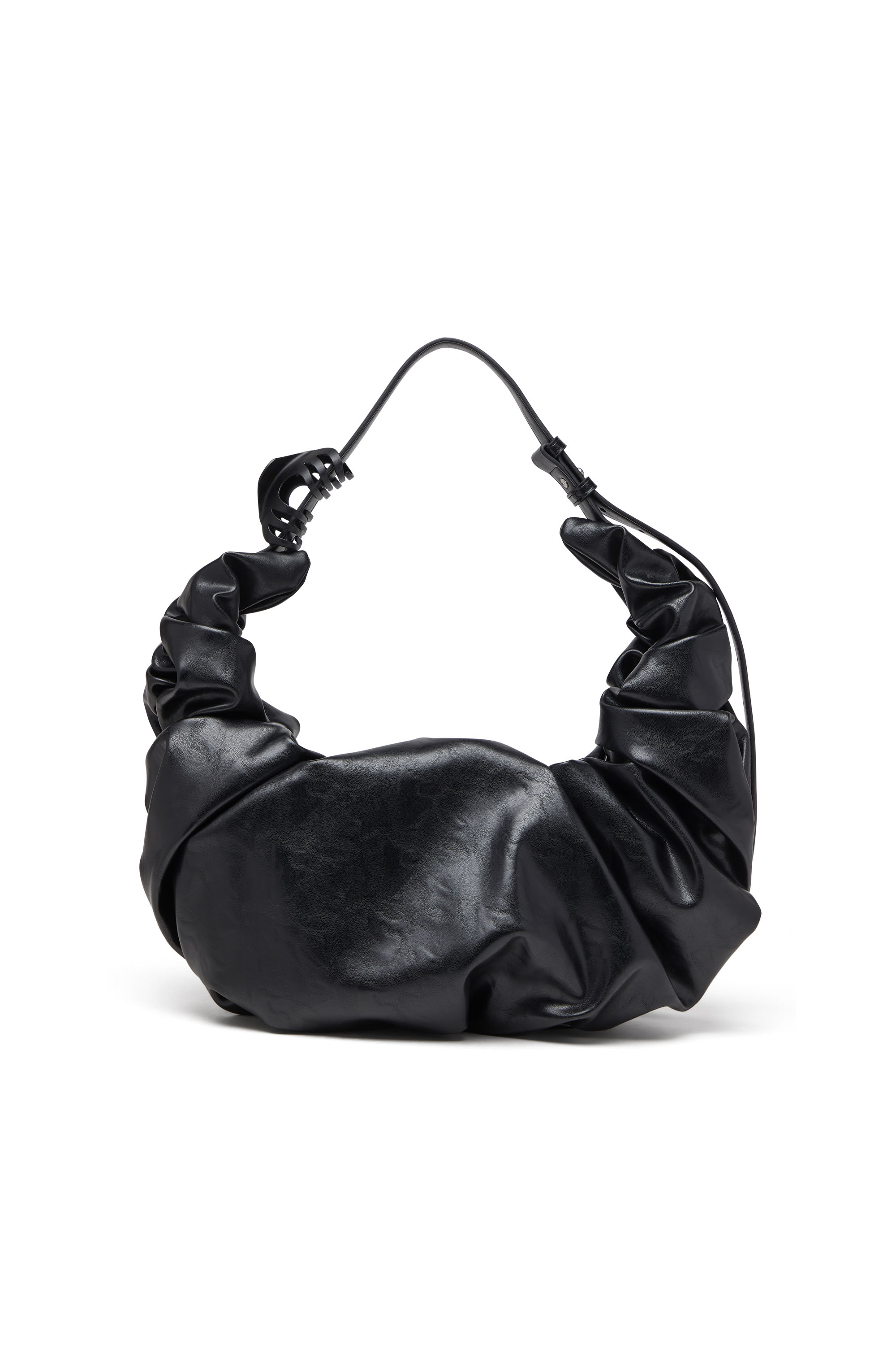 Diesel - GRAB-D HOBO L, Woman's Grab-D L-Large scrunched hobo bag in shiny PU in Black - 2