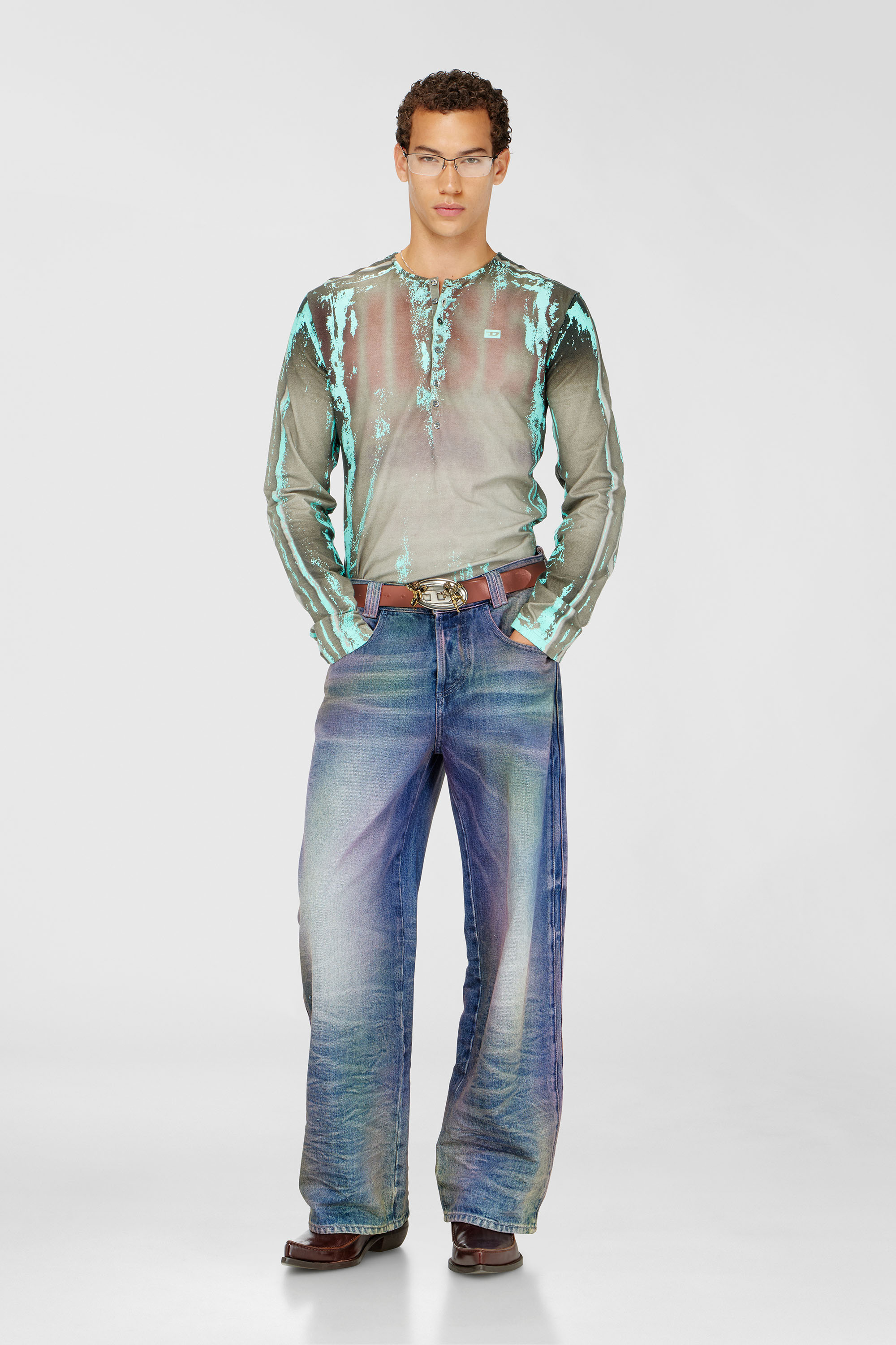 Diesel - T-FYNO-ML, Grandad camiseta de punto efecto cuero agrietado Hombre in Multicolor - 2